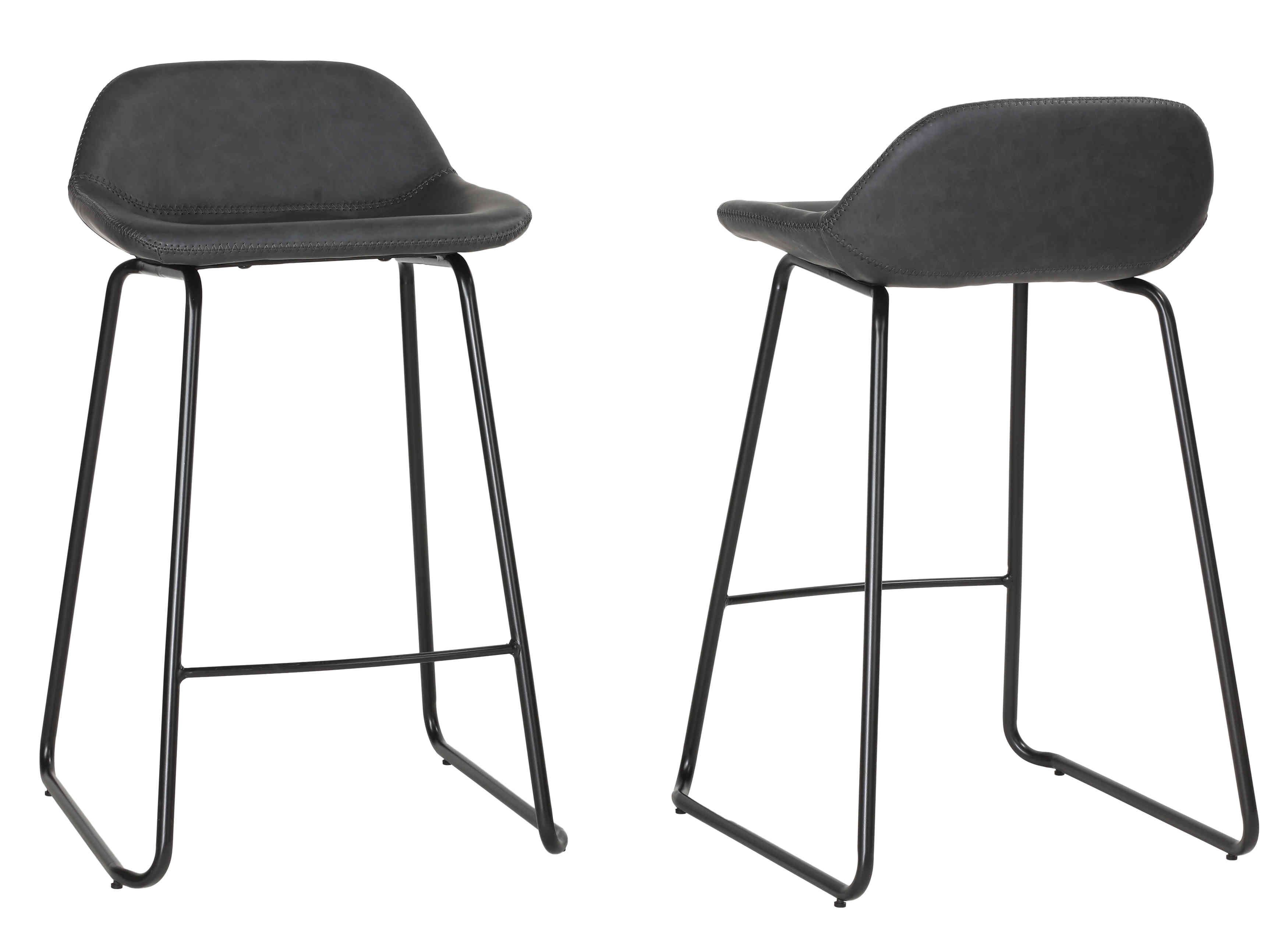 Ava Charcoal Black Faux Leather Counter Stools, Set of 2