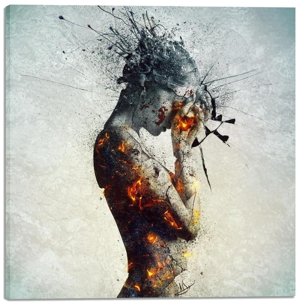 Surreal 26" x 26" Canvas Wall Art in Gray and Black