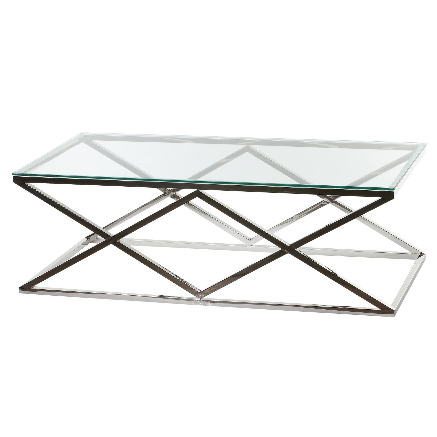 Gwen 47.25" Polished Glass and Steel Coffee Table