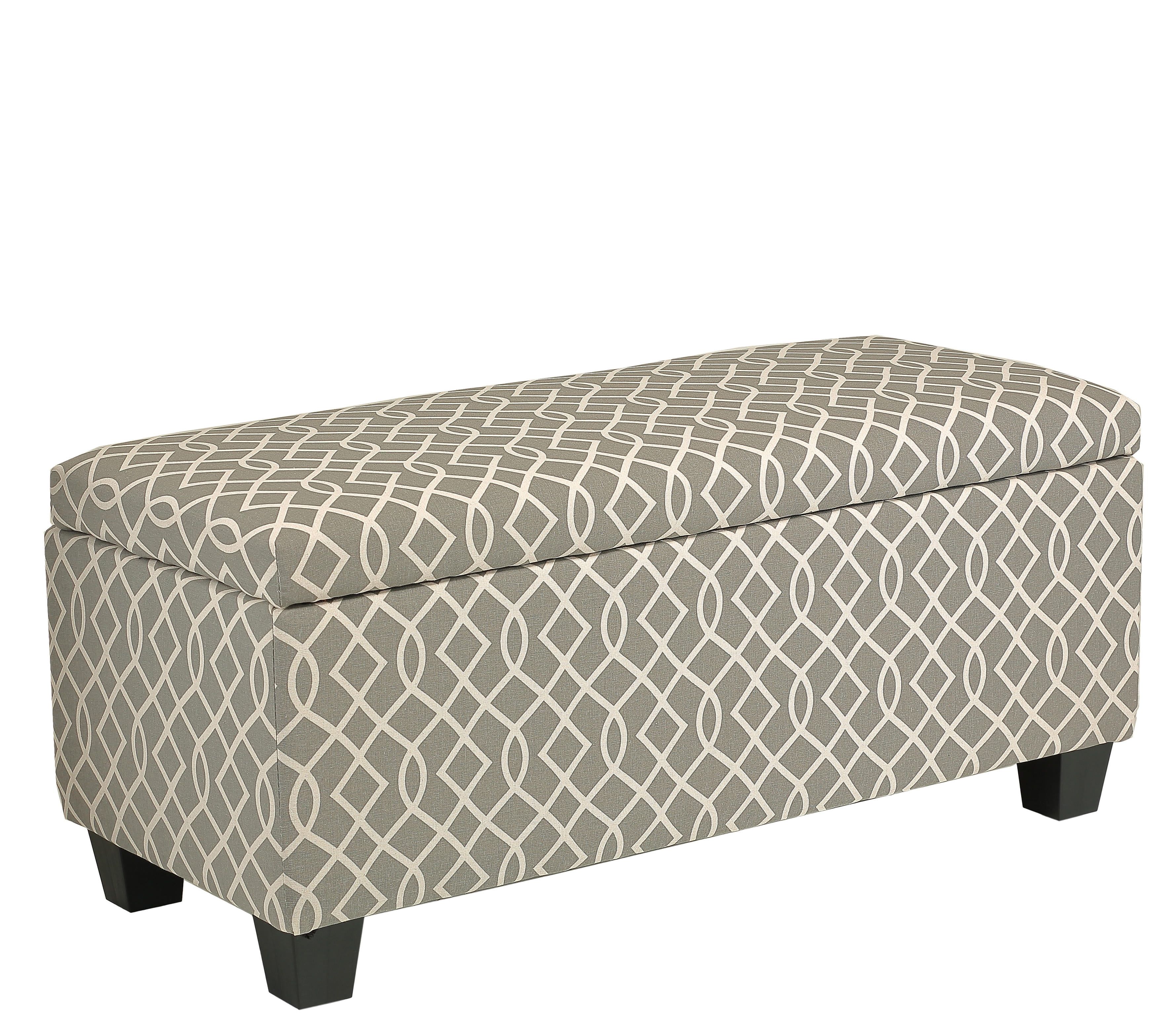 Chic Cream & Grey Patterned Upholstered Storage Ottoman