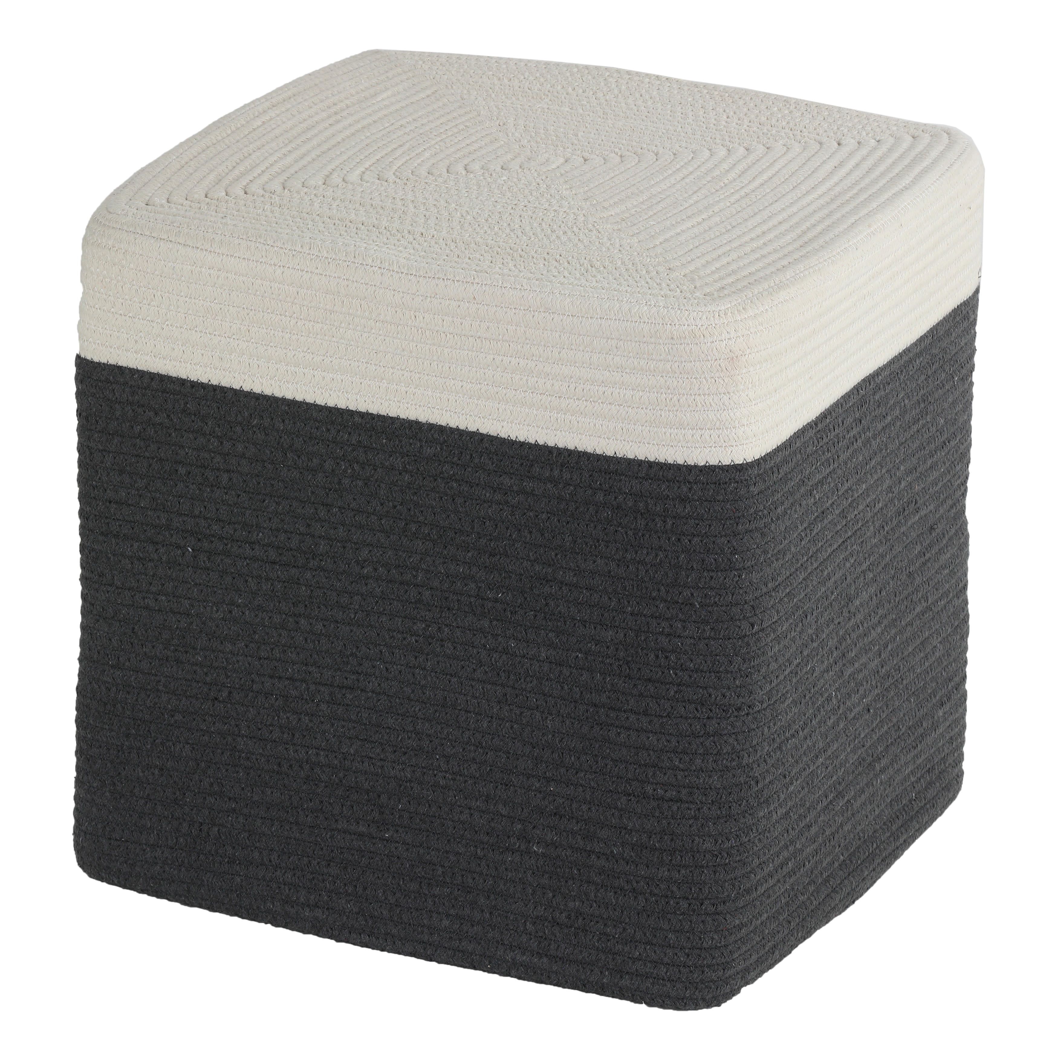 Macon 17" Square Grey and White Cotton Rope Pouf Ottoman