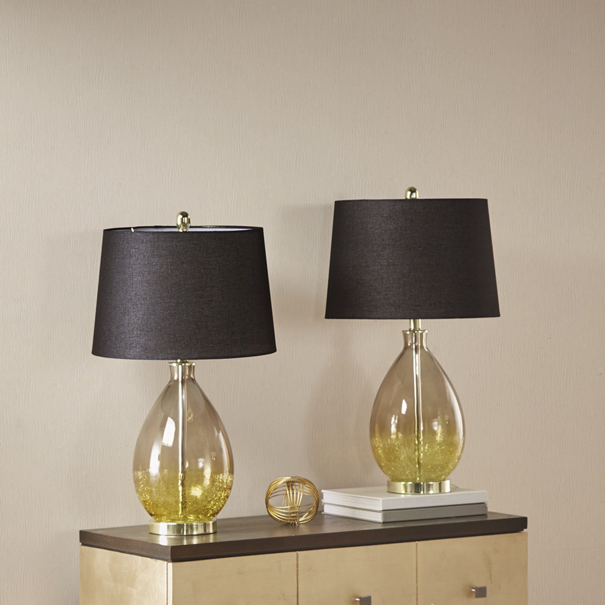 Cortina Ombre Gold Glass Table Lamp Set with Black Shades