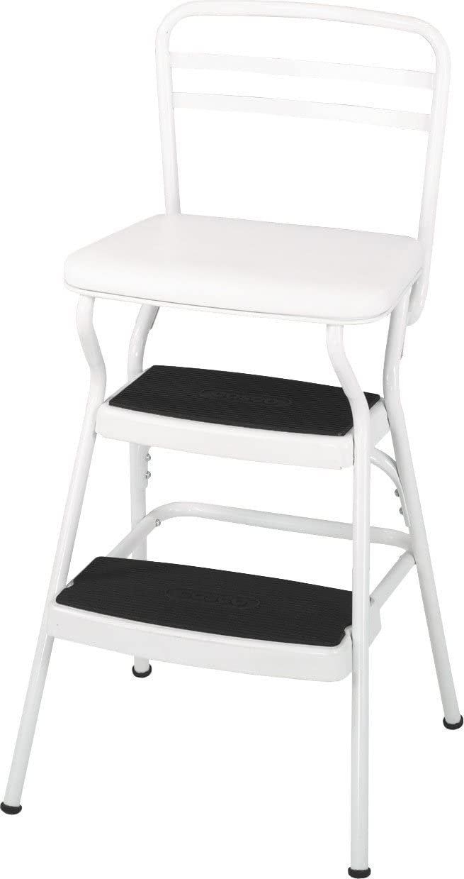 White Steel Foldable 2-Step Chair with Flip-Up Seat