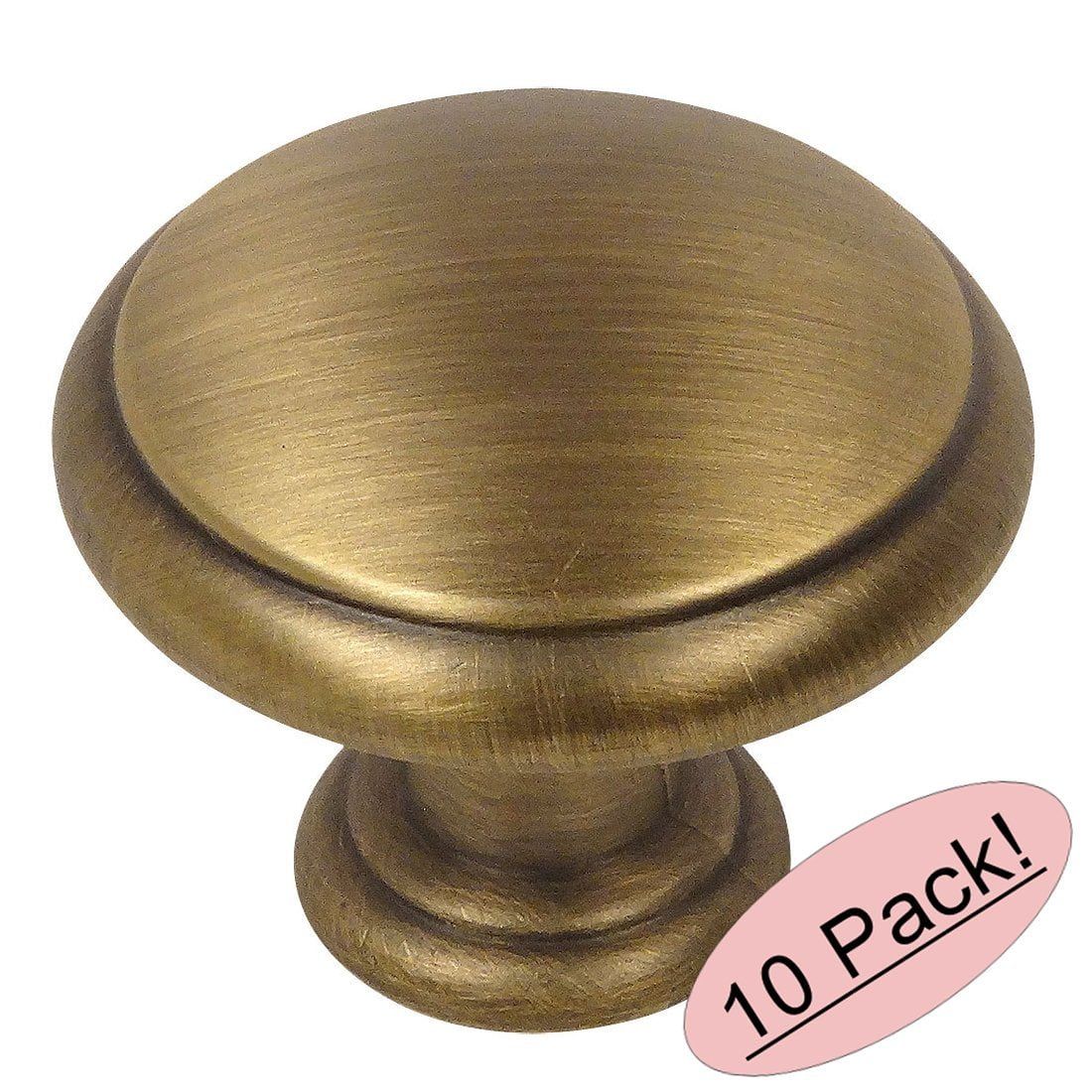 Brushed Antique Brass Round Cabinet Knob Set with Mounting Hardware