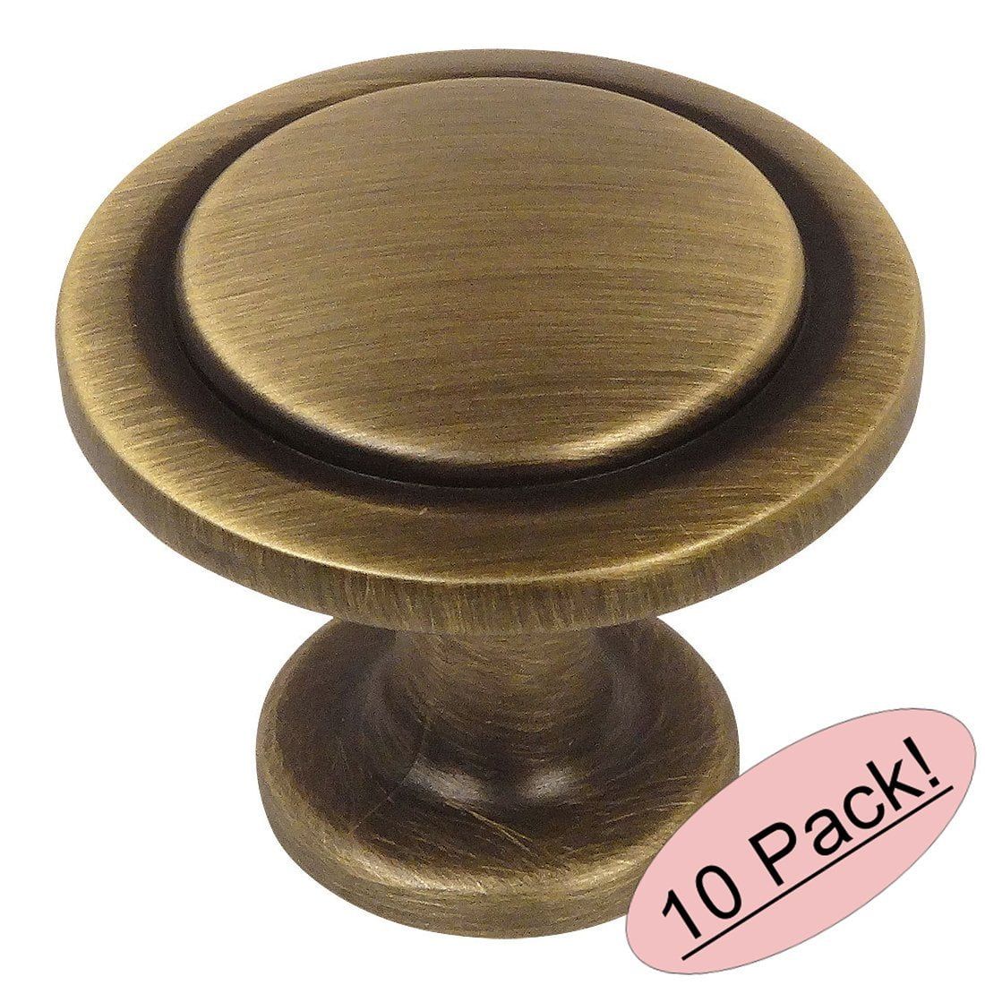 Brushed Antique Brass Round Cabinet Knob with Mounting Hardware