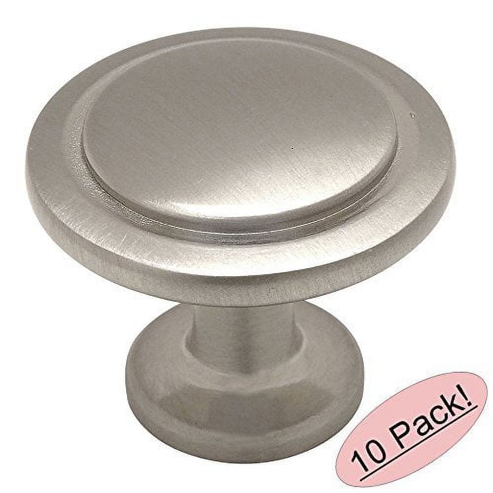 Satin Nickel Round Cabinet Knob with Mounting Hardware, 10 Pack