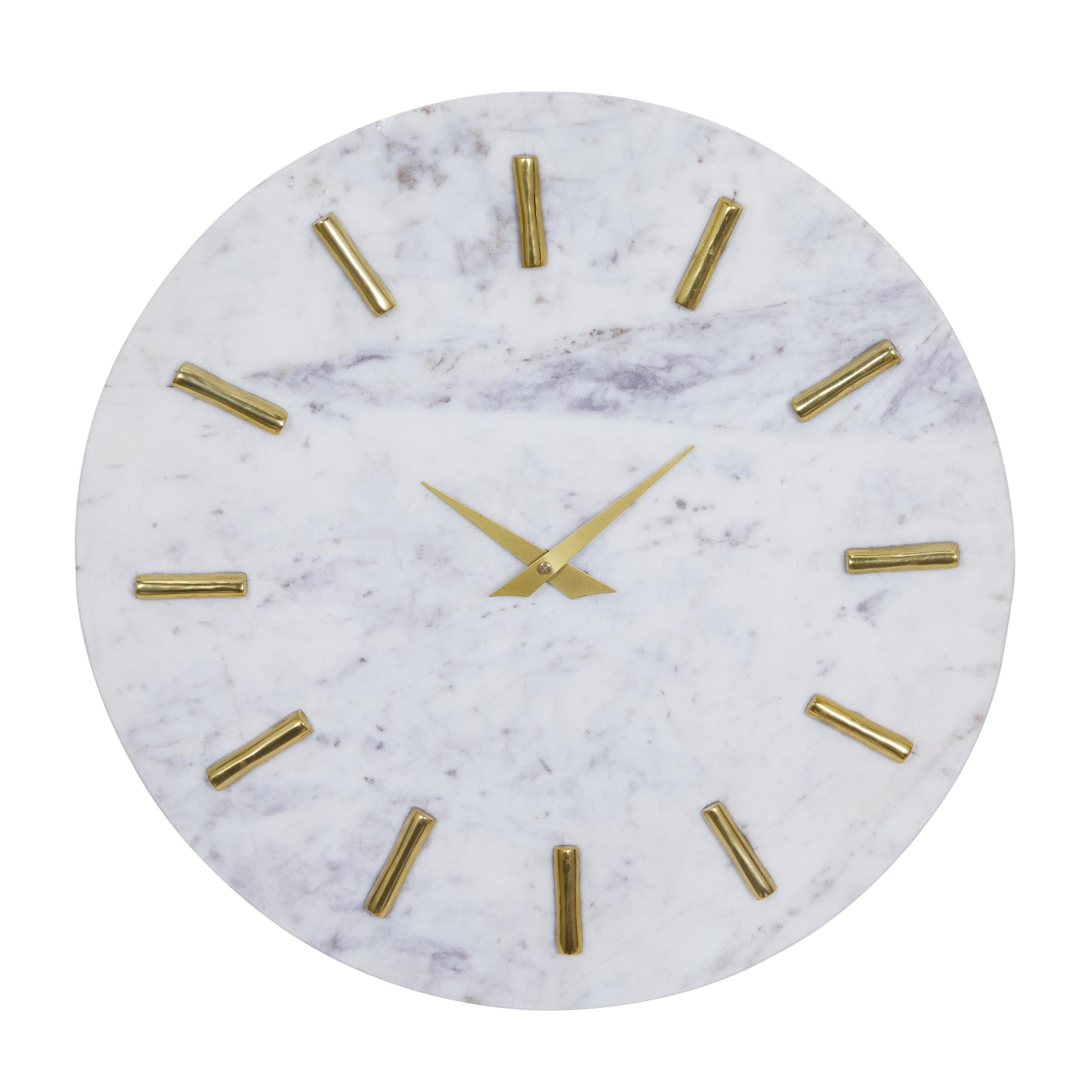 15" White Marble Wall Clock with Gold Accents