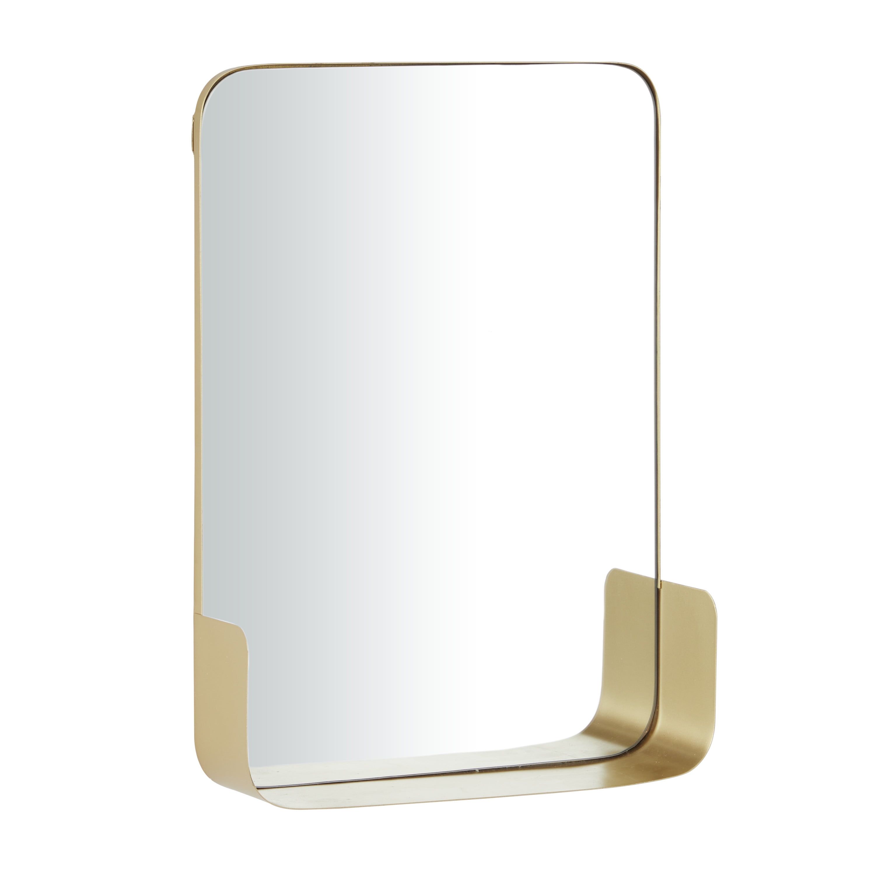 Elegant Gold Finish Rectangular Wall Mirror with Shelf, 16" x 22"