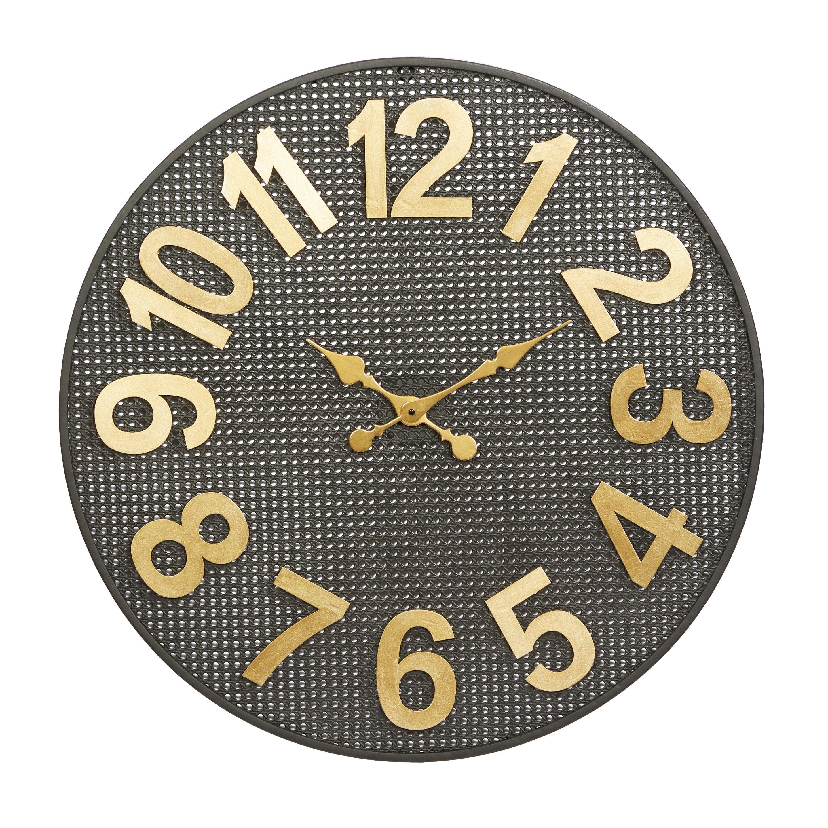 XL Black Metal Wall Clock with Gold Numbers