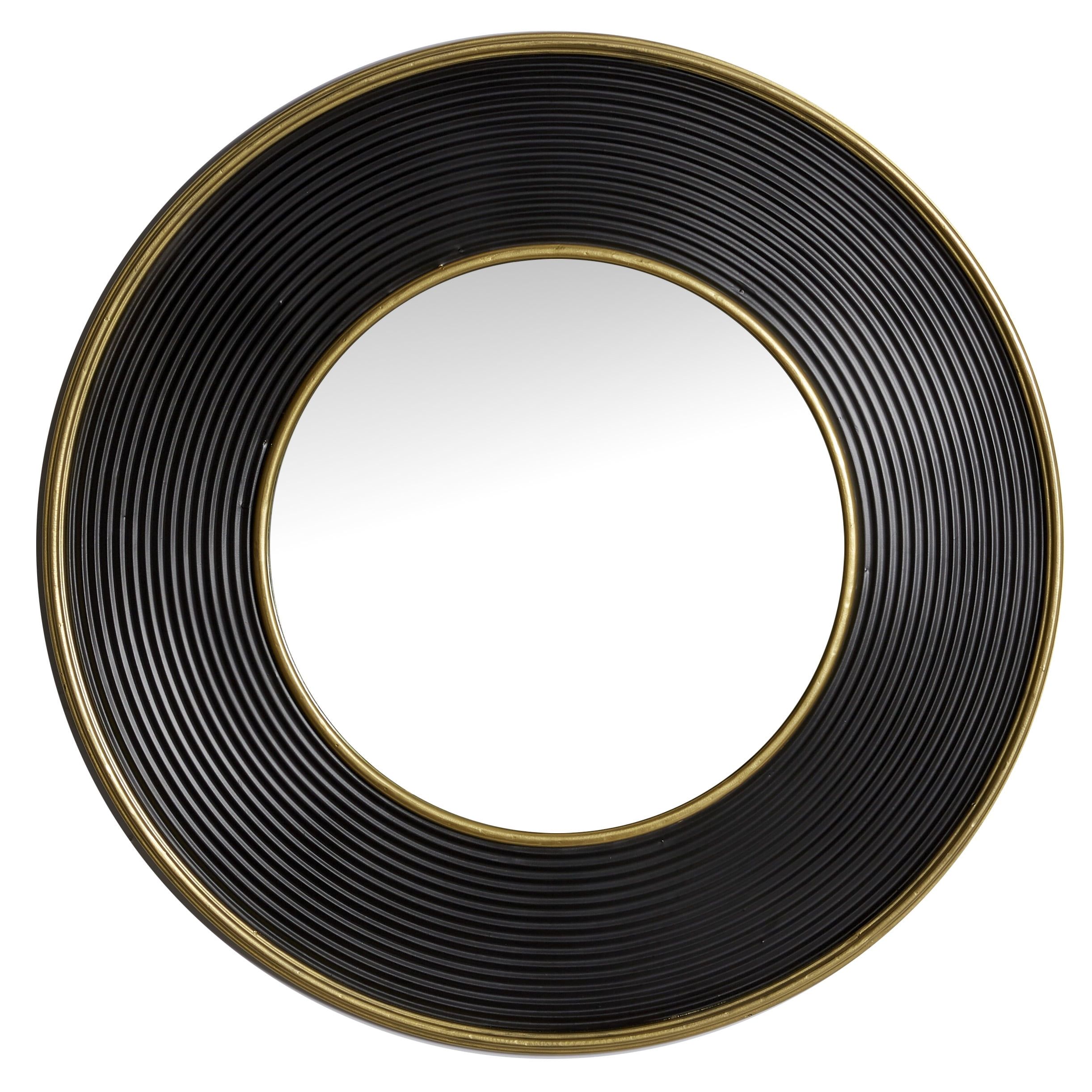 Modern Round Black and Gold Ridged Wall Mirror