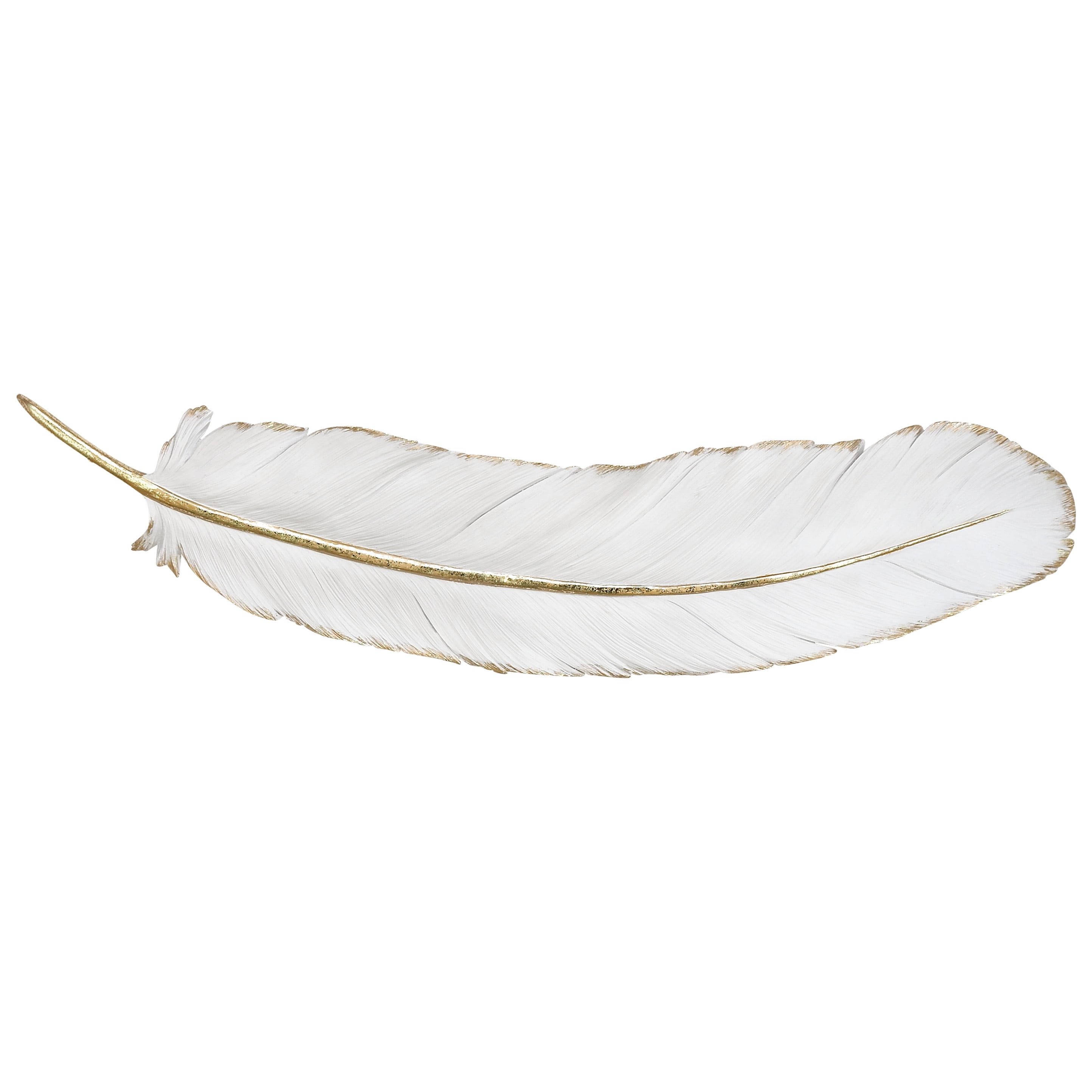 White and Gold Polystone Feather Wall Art Sculpture