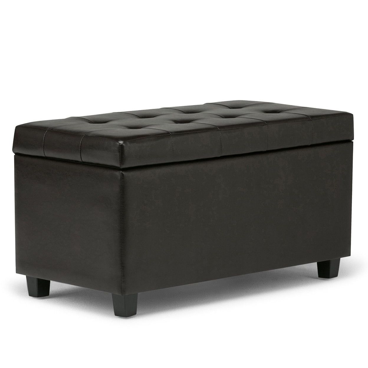 Midnight Black Tufted Faux Leather Rectangular Ottoman