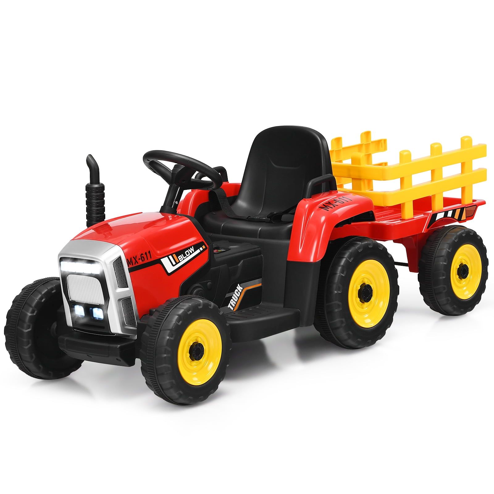 Red 12V Kids Ride-On Tractor with Trailer and Remote Control