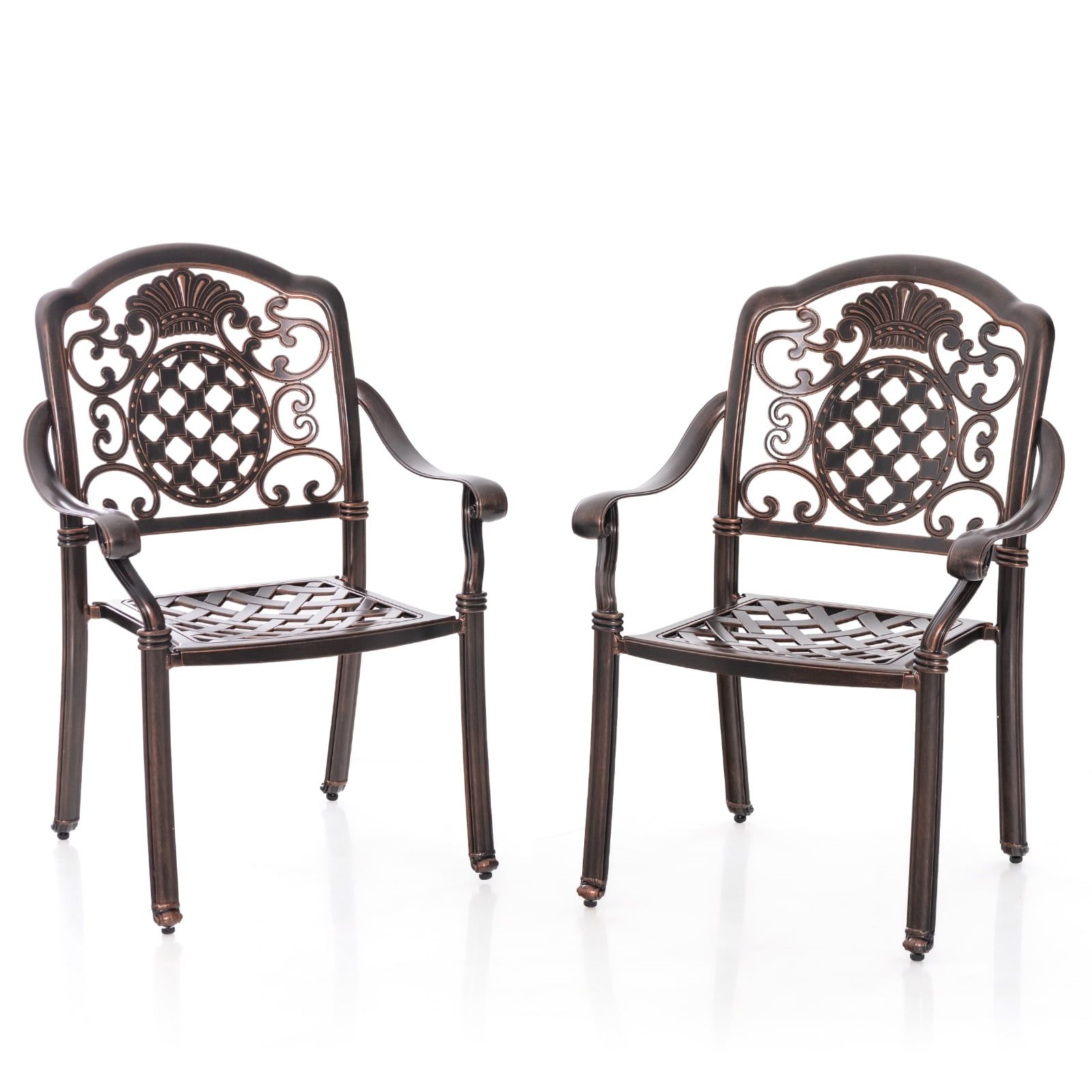 Red Copper Cast Aluminum Outdoor Dining Chairs, Set of 2