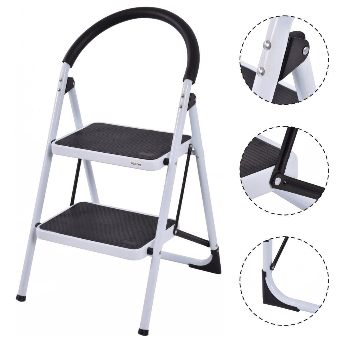 Heavy Duty White and Black 2-Step Foldable Ladder