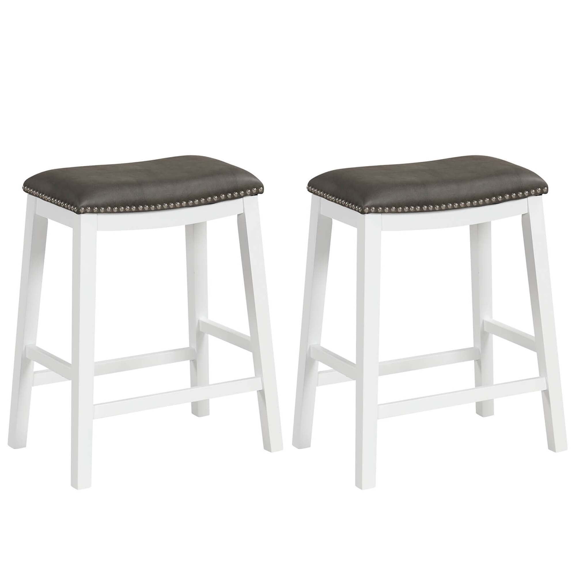 Gray and White 26-Inch Saddle Style Backless Bar Stools with Leather Upholstery