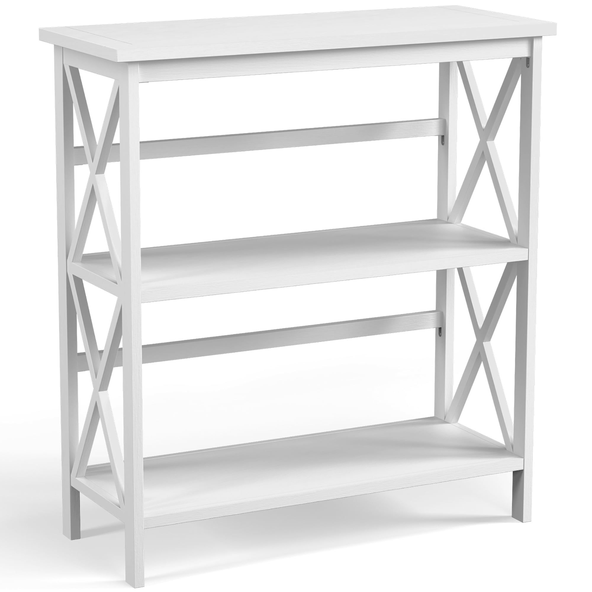 White Wooden X-Design 3-Tier Etagere Bookshelf