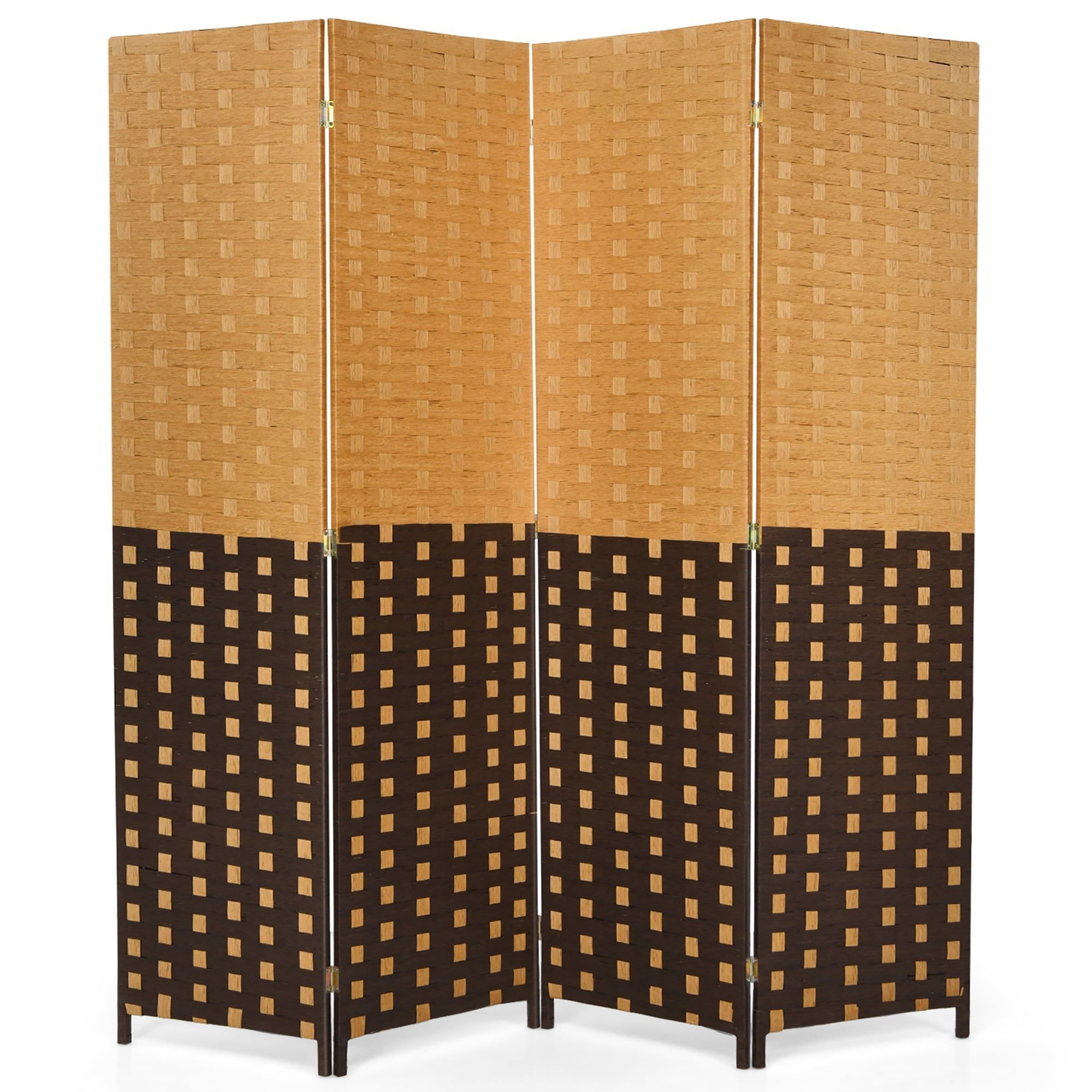 6' Brown Poplar Wood Folding Room Divider with Woven Panels