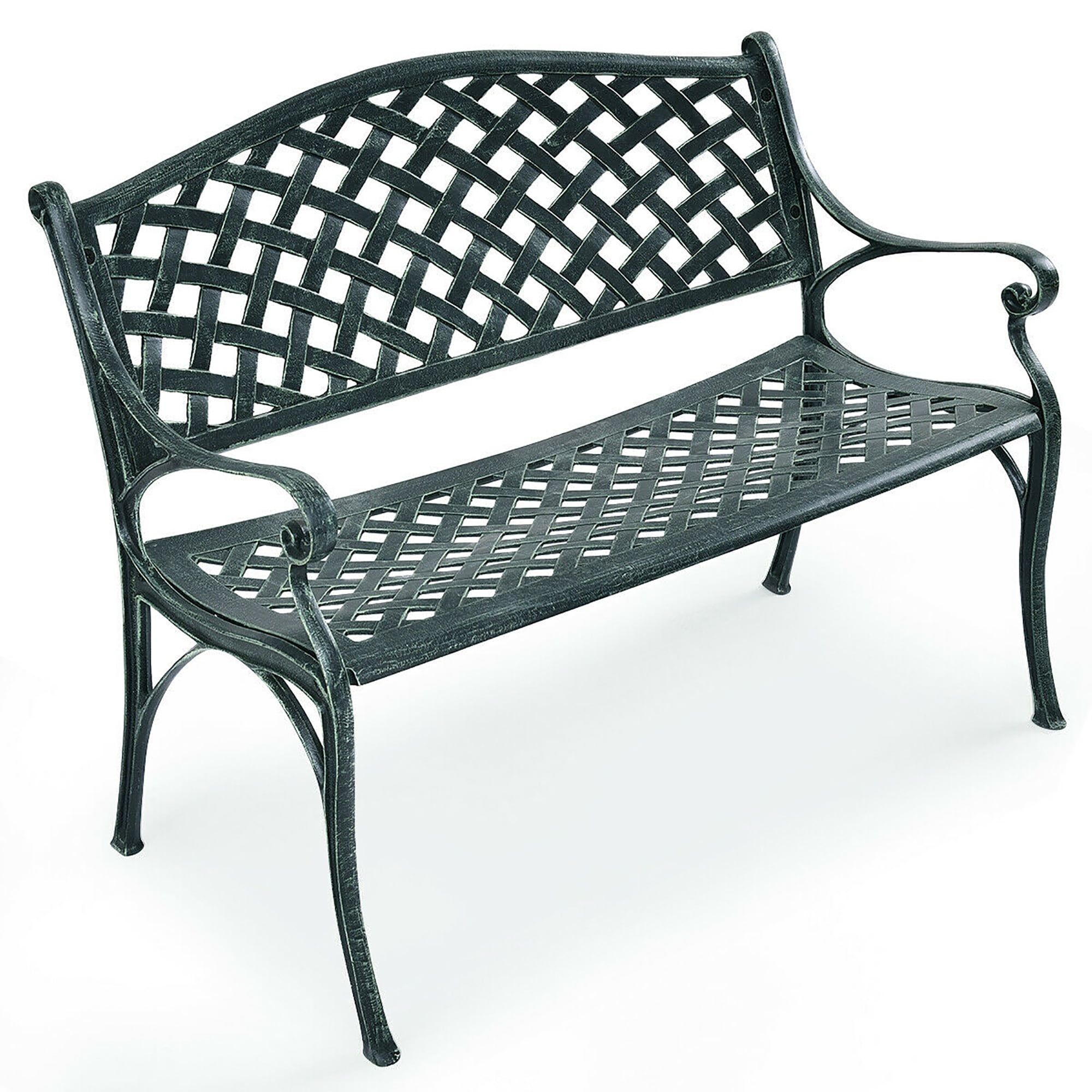 Elegant Antique Green 40" Aluminum Outdoor Garden Bench