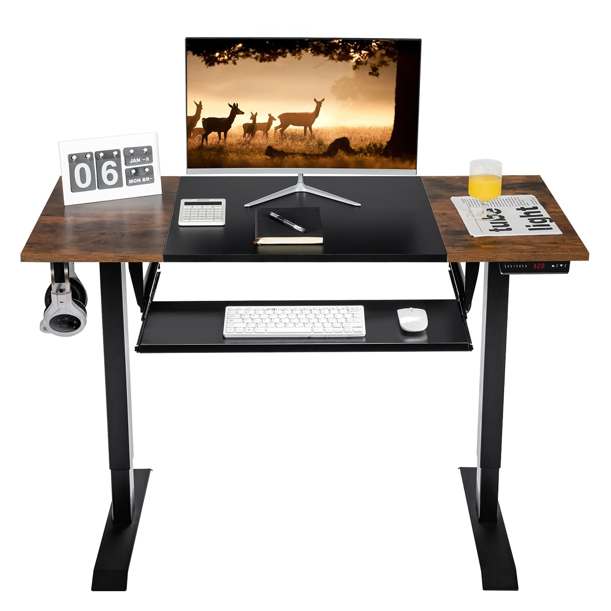 48'' Black Adjustable Height Standing Desk with Keyboard Tray