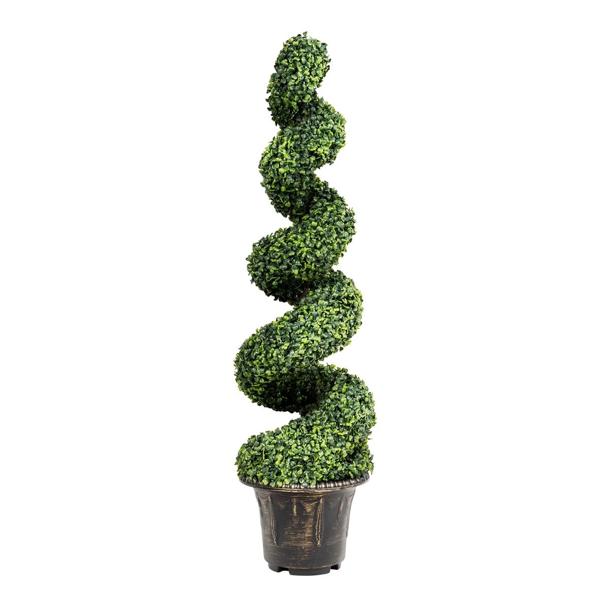 Lifelike Boxwood 4ft Spiral Topiary in Cement-Filled Pot