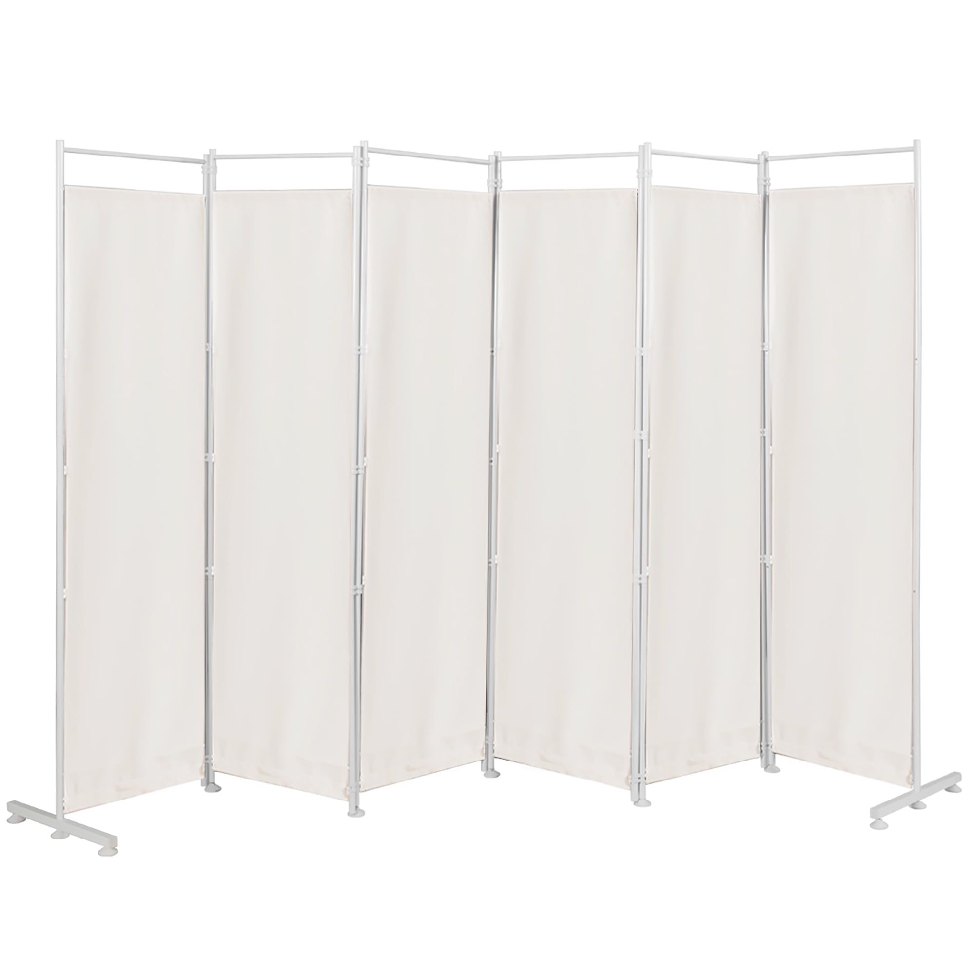 White 6-Panel Folding Privacy Screen with Metal Frame