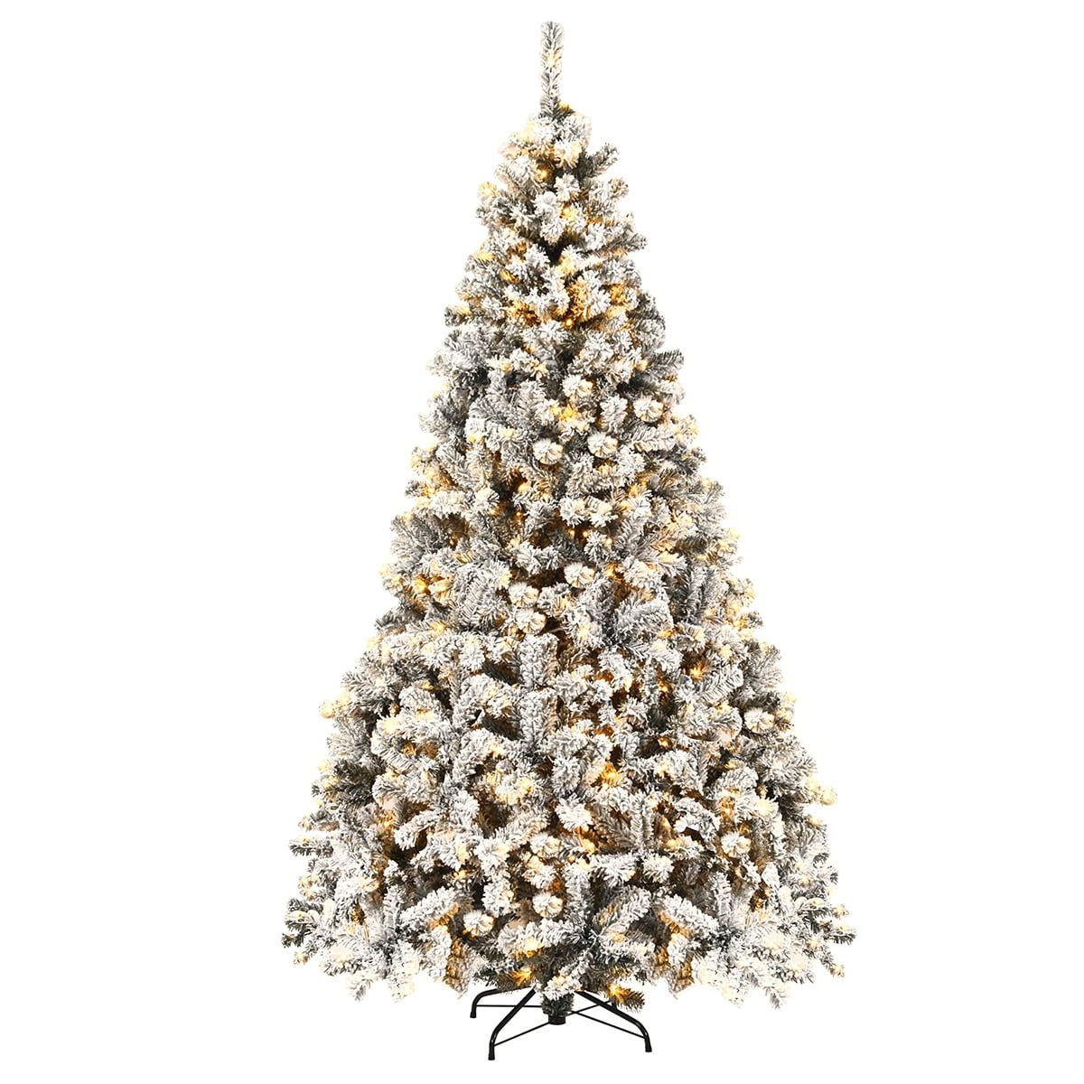 7.5 ft Green and White Snow Flocked Prelit PVC Christmas Tree