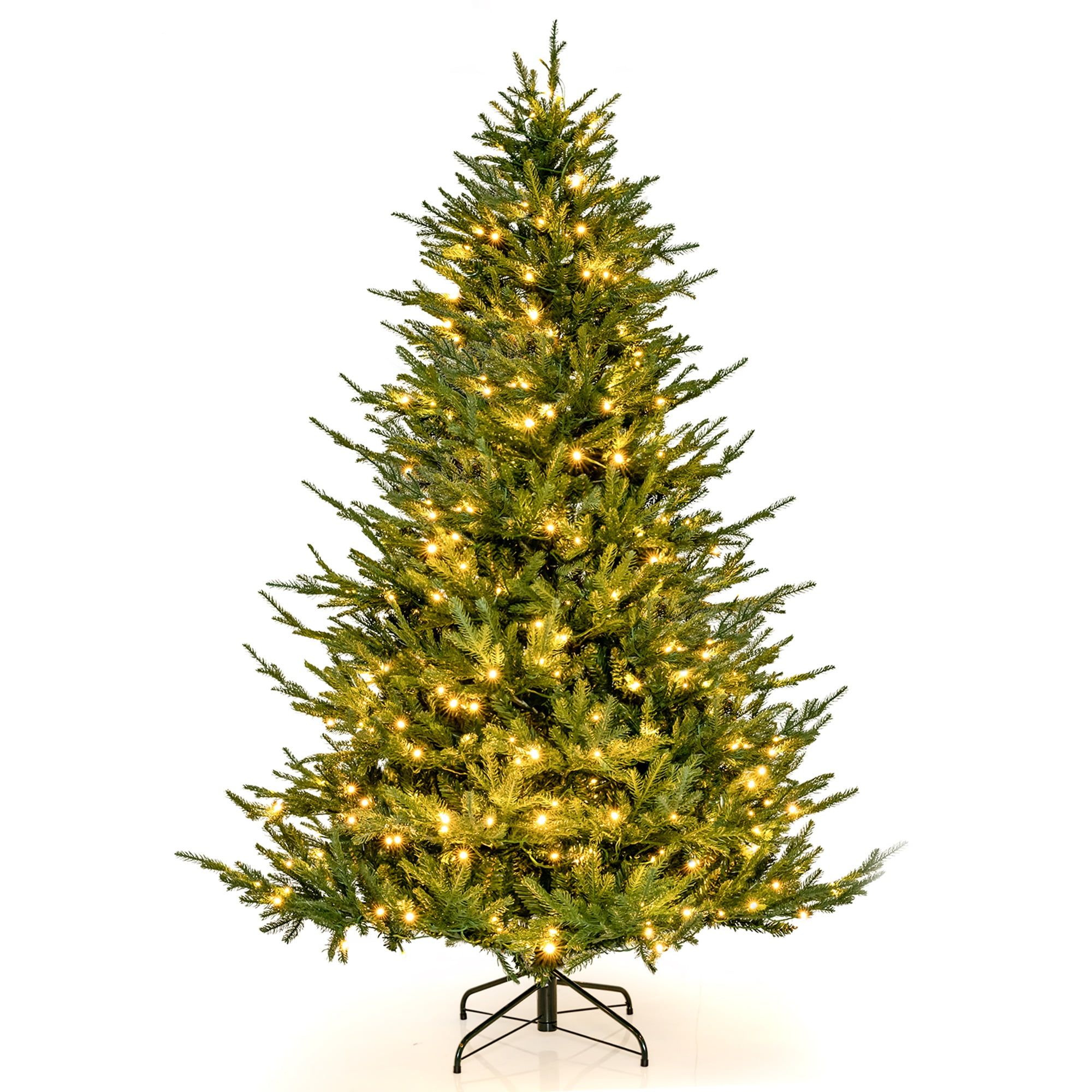 7-Foot Green PVC PE Pre-Lit Christmas Tree with Warm LED Lights