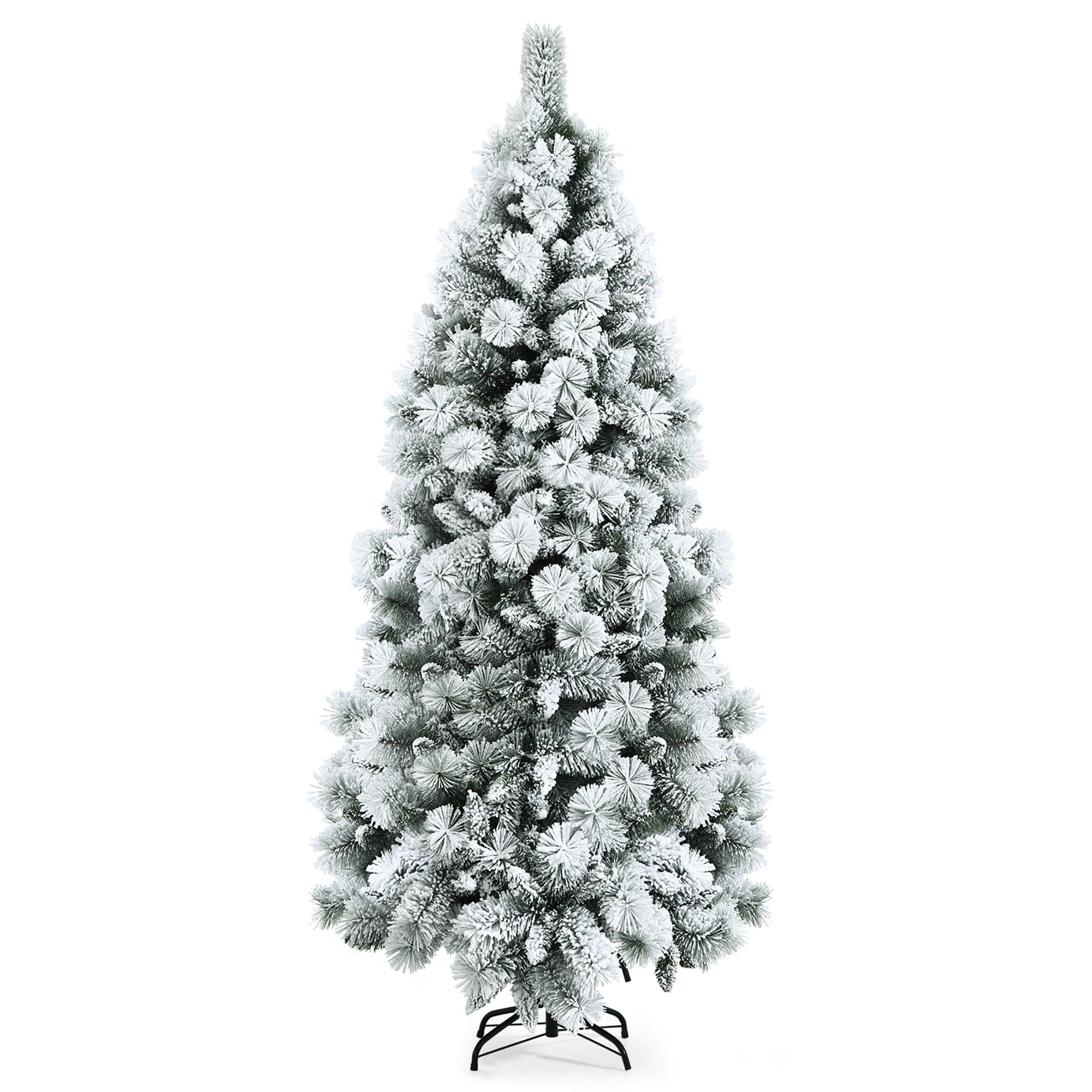 7ft Snow Flocked Slim Artificial Christmas Tree with Metal Stand