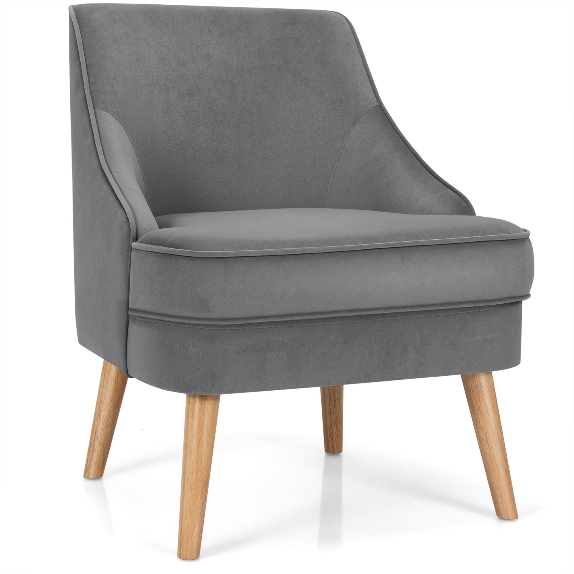 Elegant Gray Velvet Square Arm Accent Chair with Wood Legs