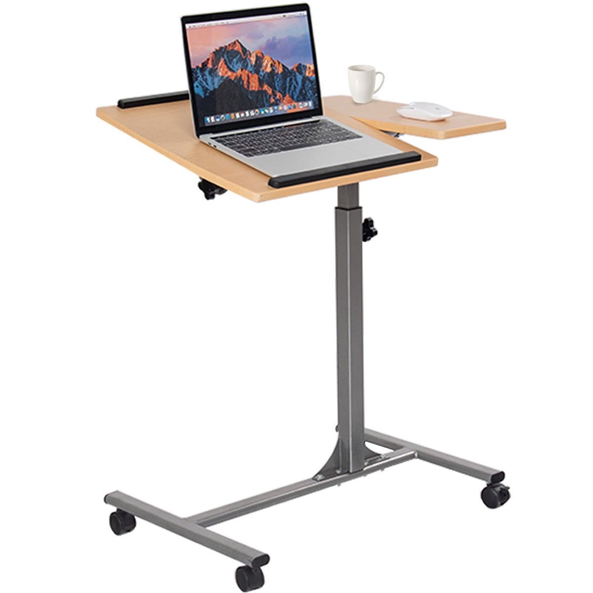 Adjustable Brown MDF and Steel Laptop Cart with Keyboard Tray