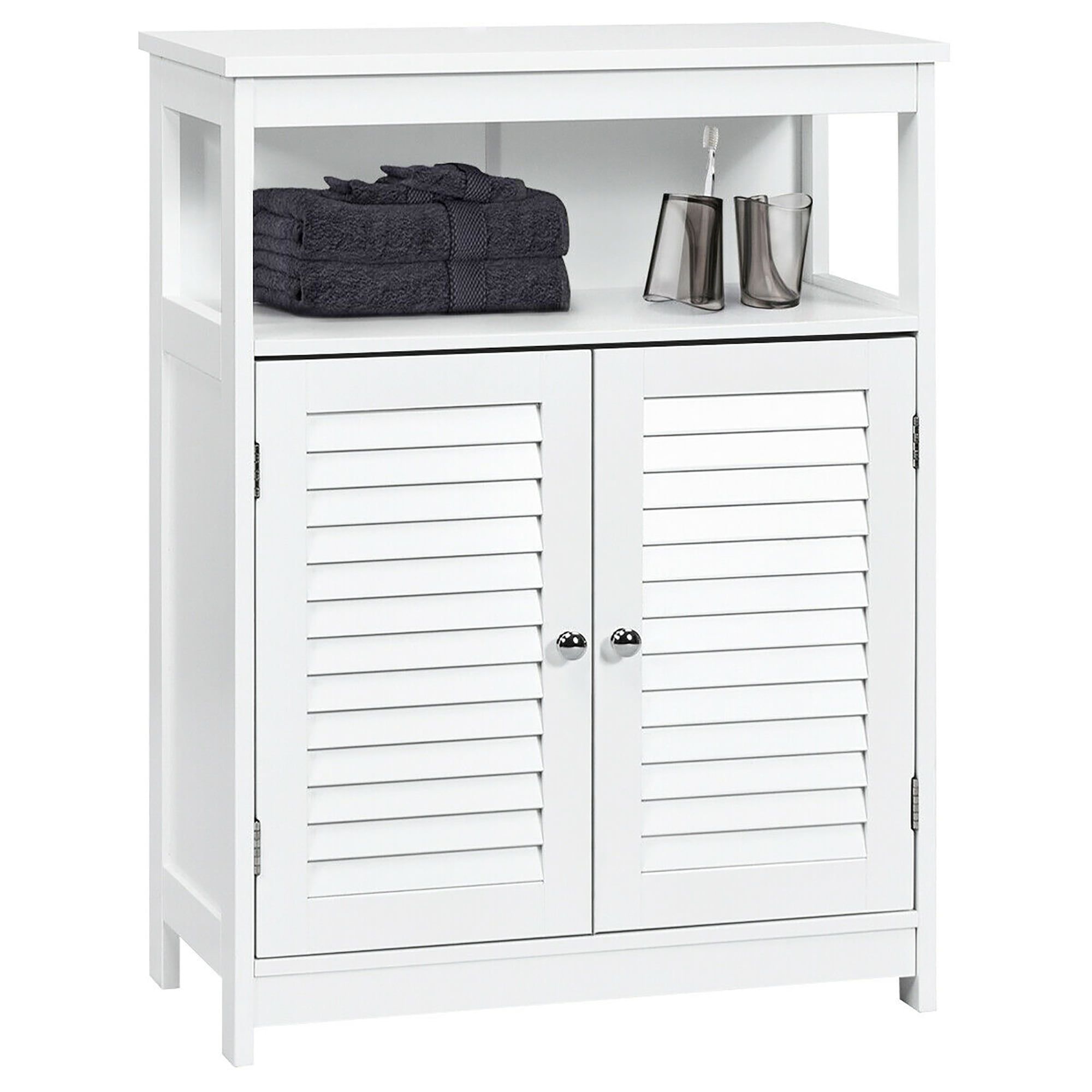 White Freestanding Bathroom Floor Cabinet with Shutter Doors