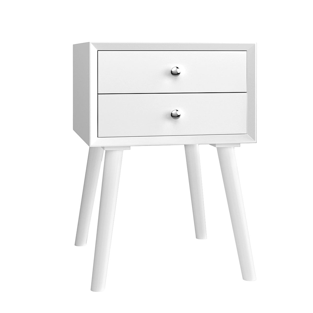 Mid-Century Modern White Wood 2-Drawer Nightstand