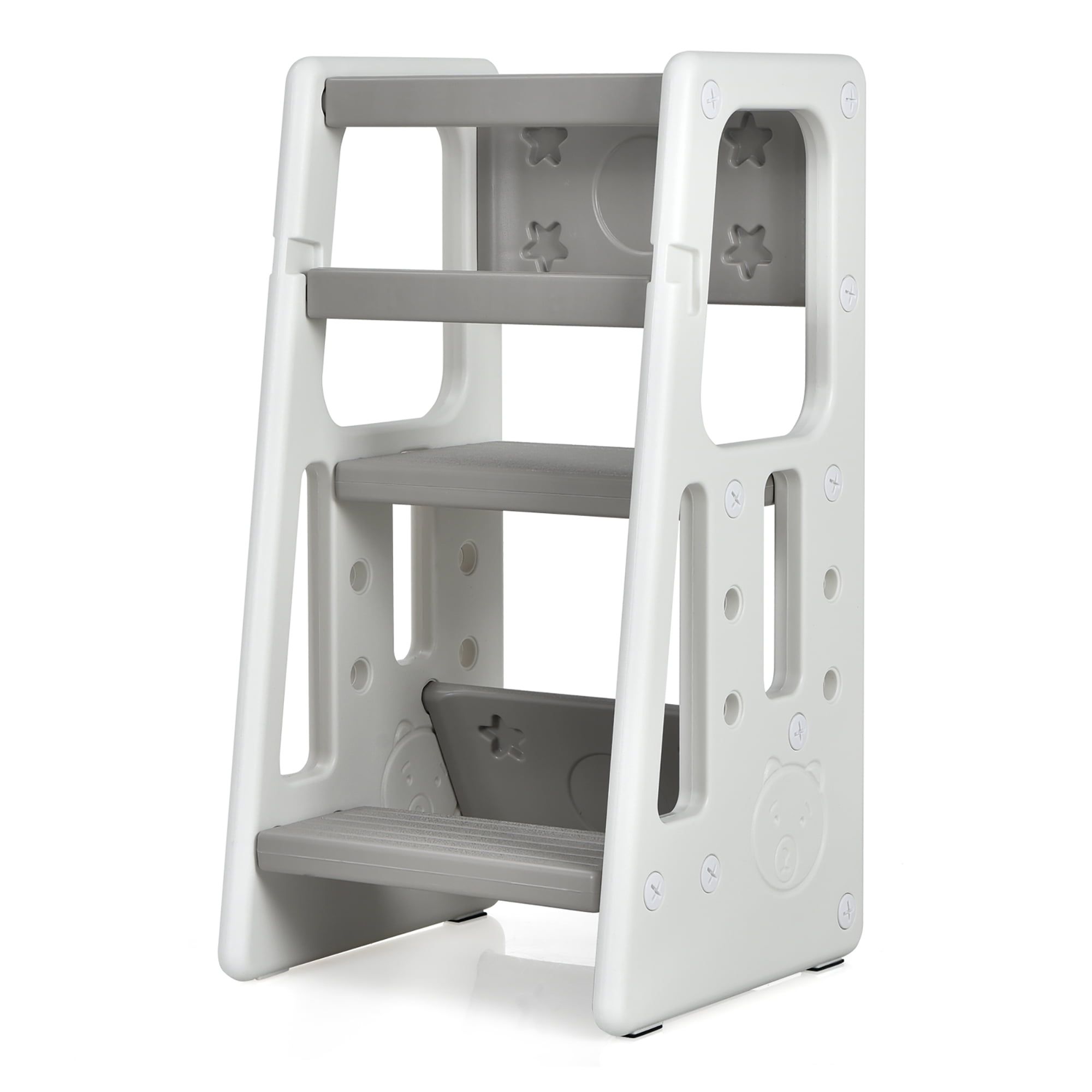 Adjustable Gray Toddler Kitchen Helper Step Stool with Safety Rails