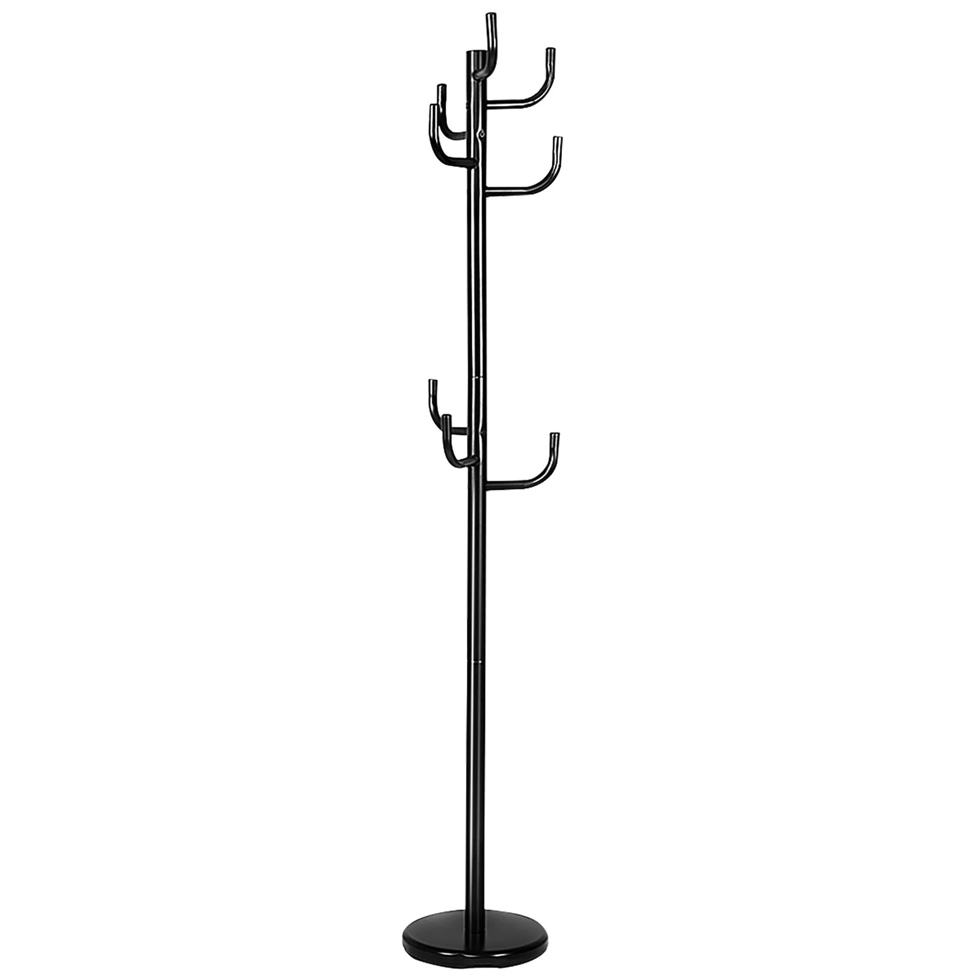 Black Metal Coat Rack with Umbrella Stand and Hooks