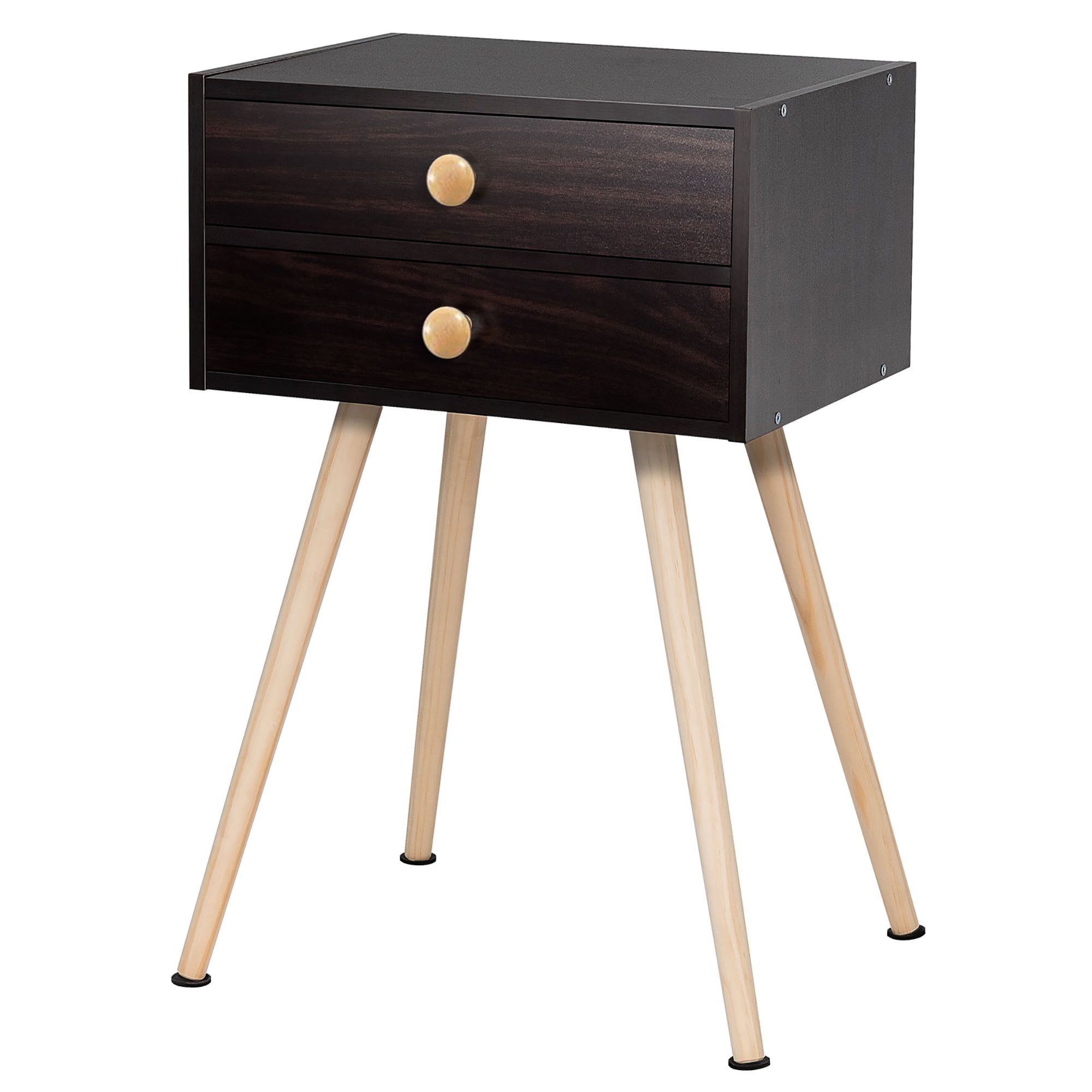 Espresso Mid Century Modern 2-Drawer Wood End Table