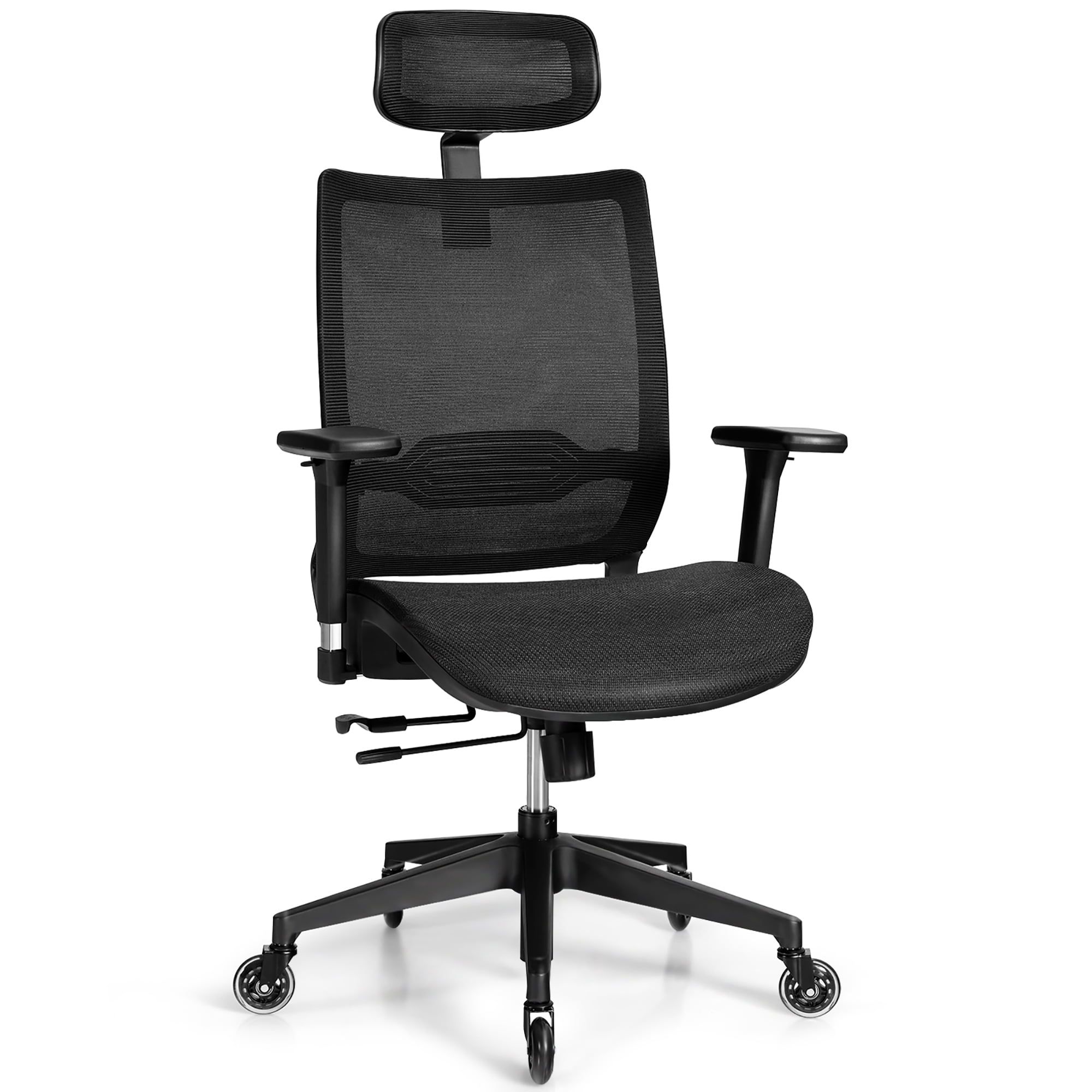 Executive Black Mesh Metal Office Chair with Adjustable Arms and Lumbar Support