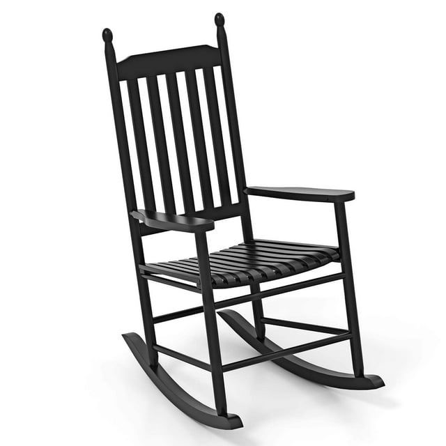 Black Acacia Wood High Back Outdoor Rocking Chair