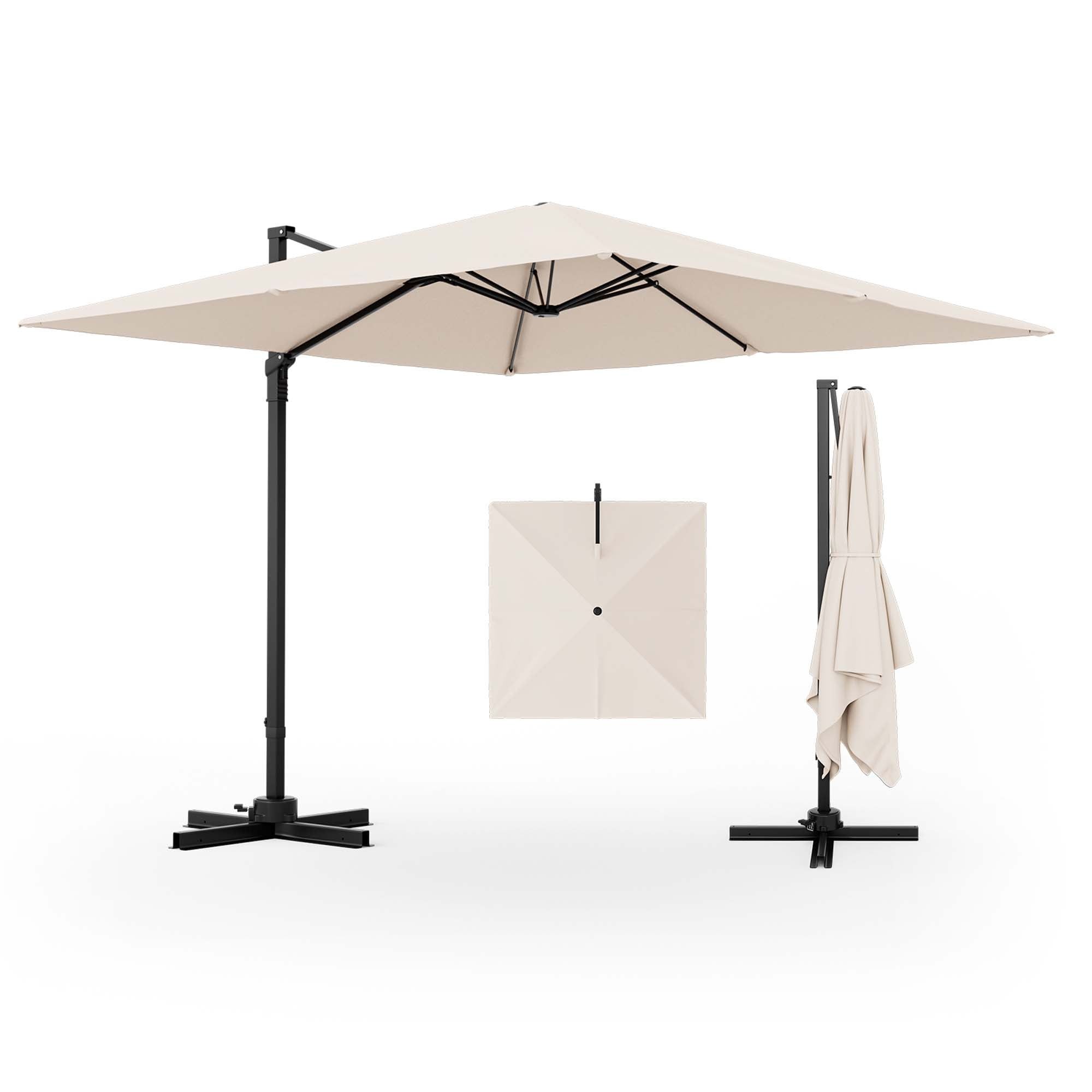 Beige 9.5ft Cantilever Patio Umbrella with 360° Rotation