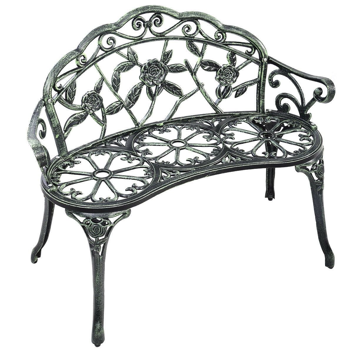 Elegant Antique Green Cast Aluminum Rose Garden Bench