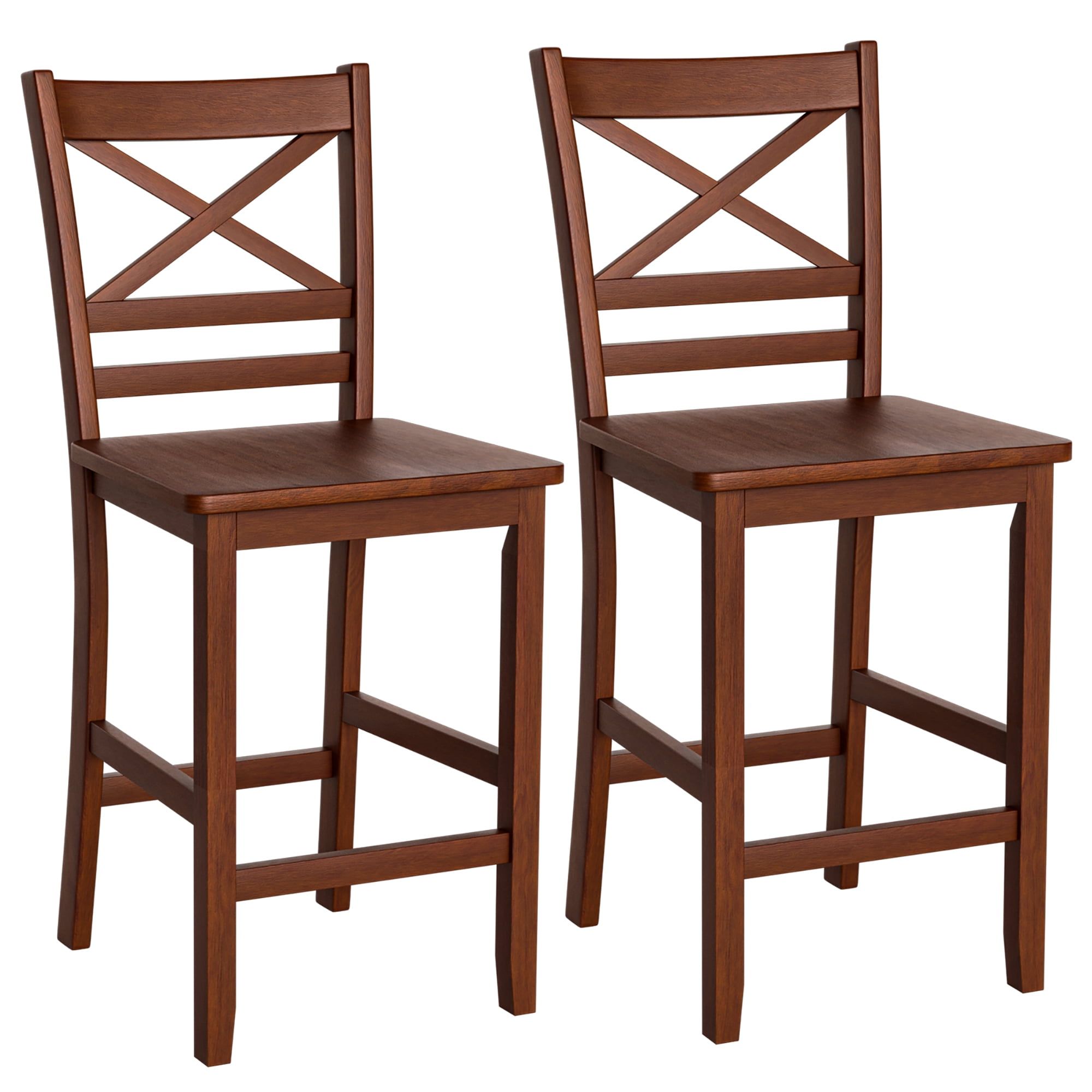 Antique Walnut 24'' Rubber Wood Counter Height Bar Stool Set