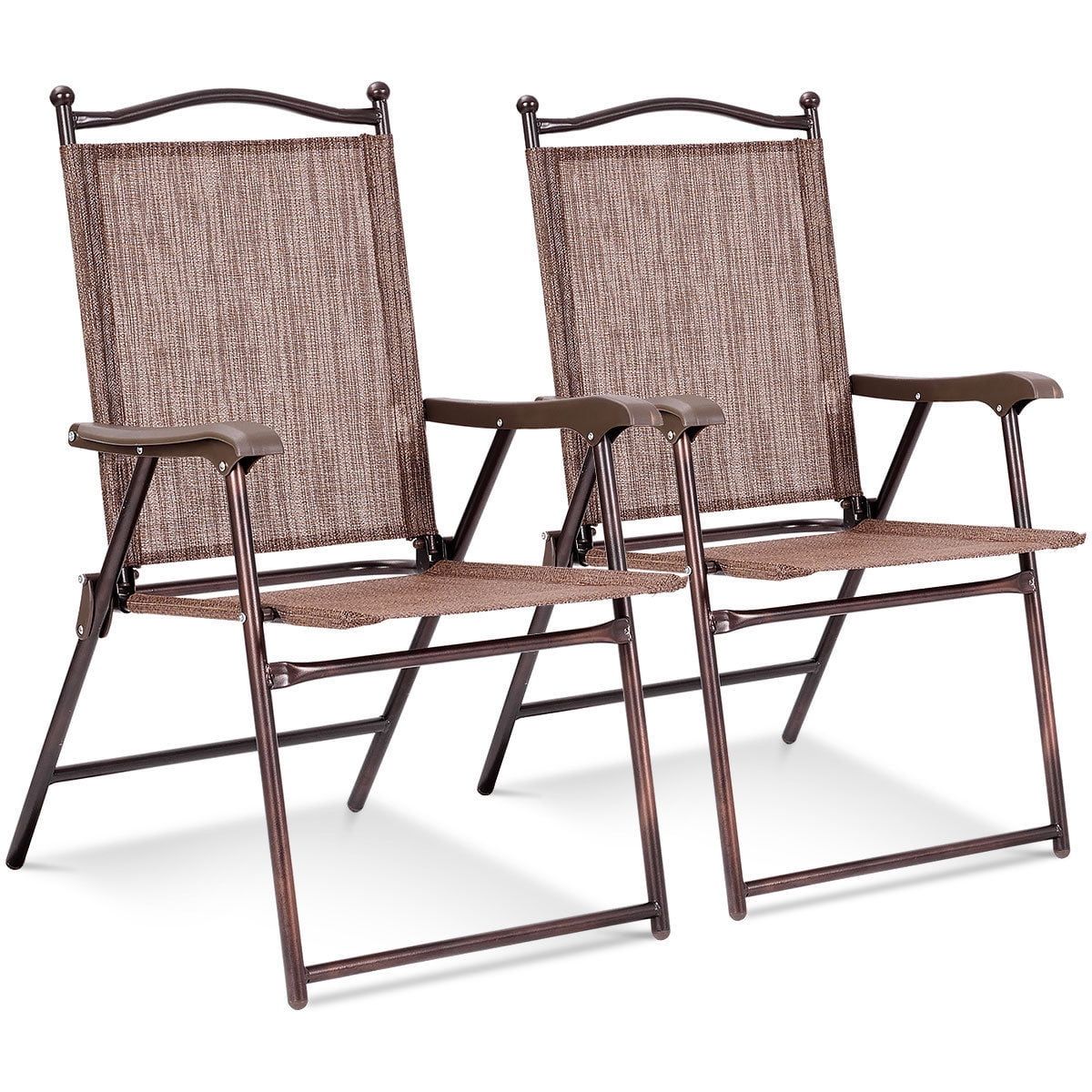 Brown Steel Frame Folding Patio Chairs Set of 2