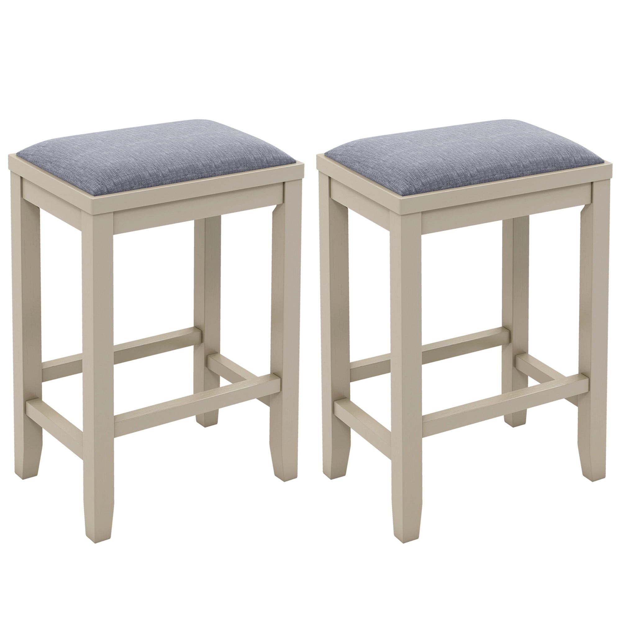 White 25" Backless Rubber Wood Bar Stools with Upholstered Seat