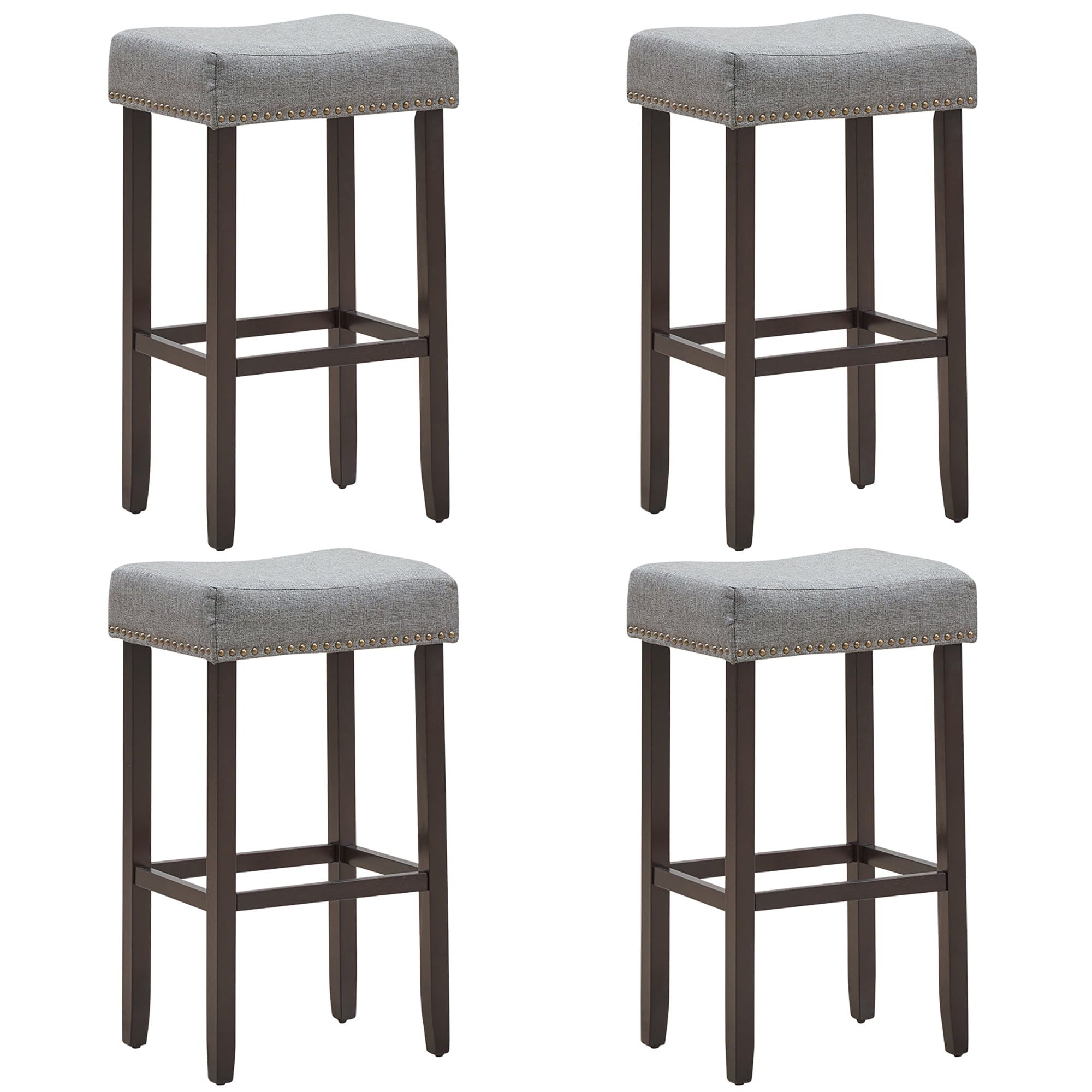 Gray 29'' Backless Saddle Wood Bar Stools Set of 4