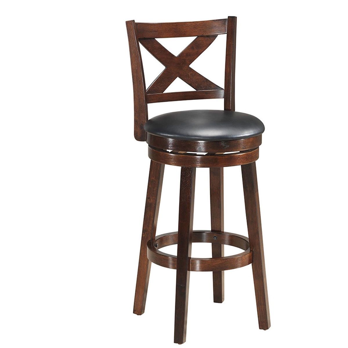 Elegant Black Swivel Bar Stool with X-Back & Cushioned Seat