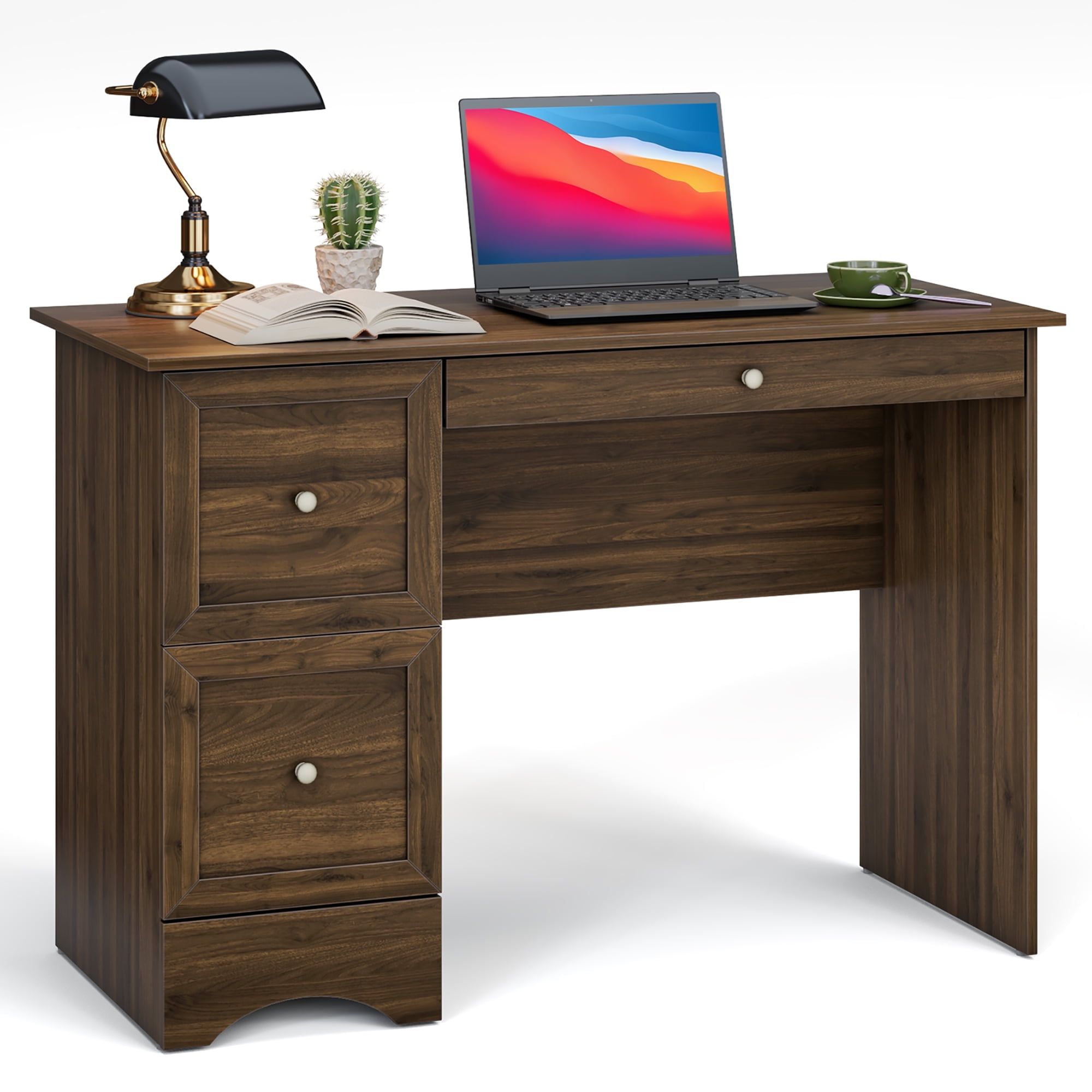 Charming Brown Engineered Wood Computer Desk with 3 Drawers