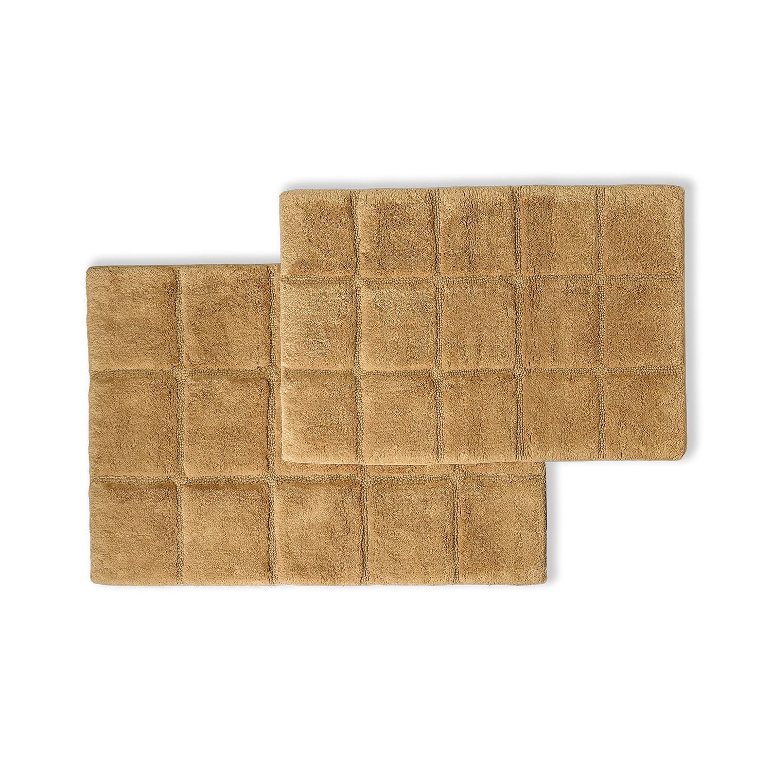 Toast Checkered Cotton 2-Piece Non-Slip Bath Rug Set