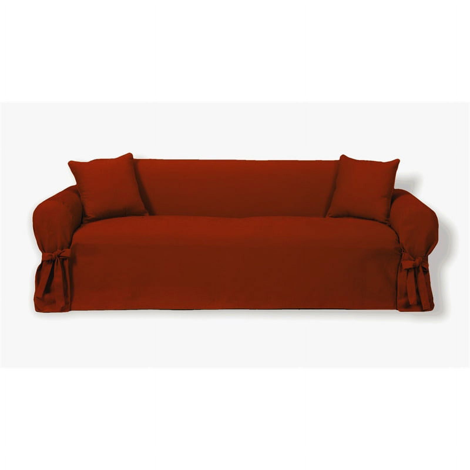 Red Cotton Duck Loveseat Slipcover with Ties