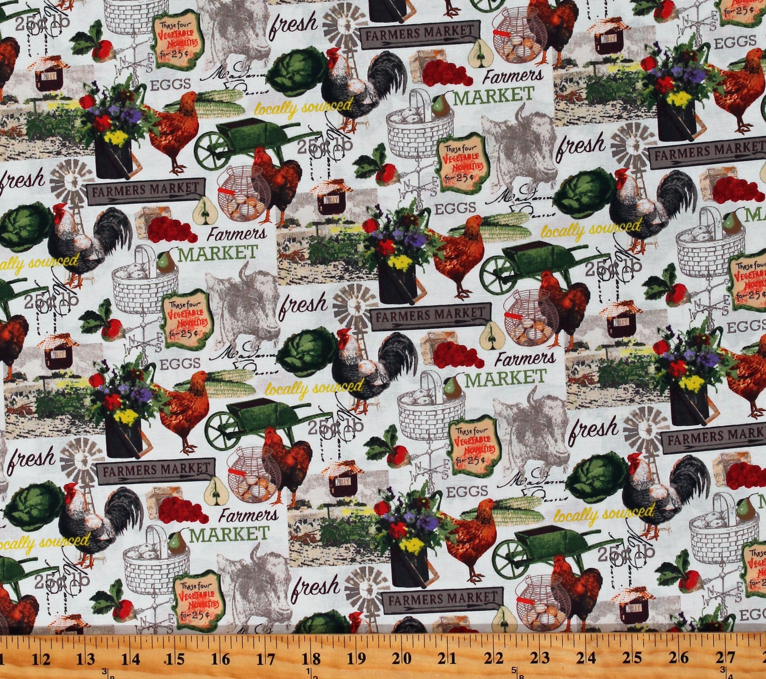 Farmers Market Fresh Produce Cotton Fabric Print by the Yard