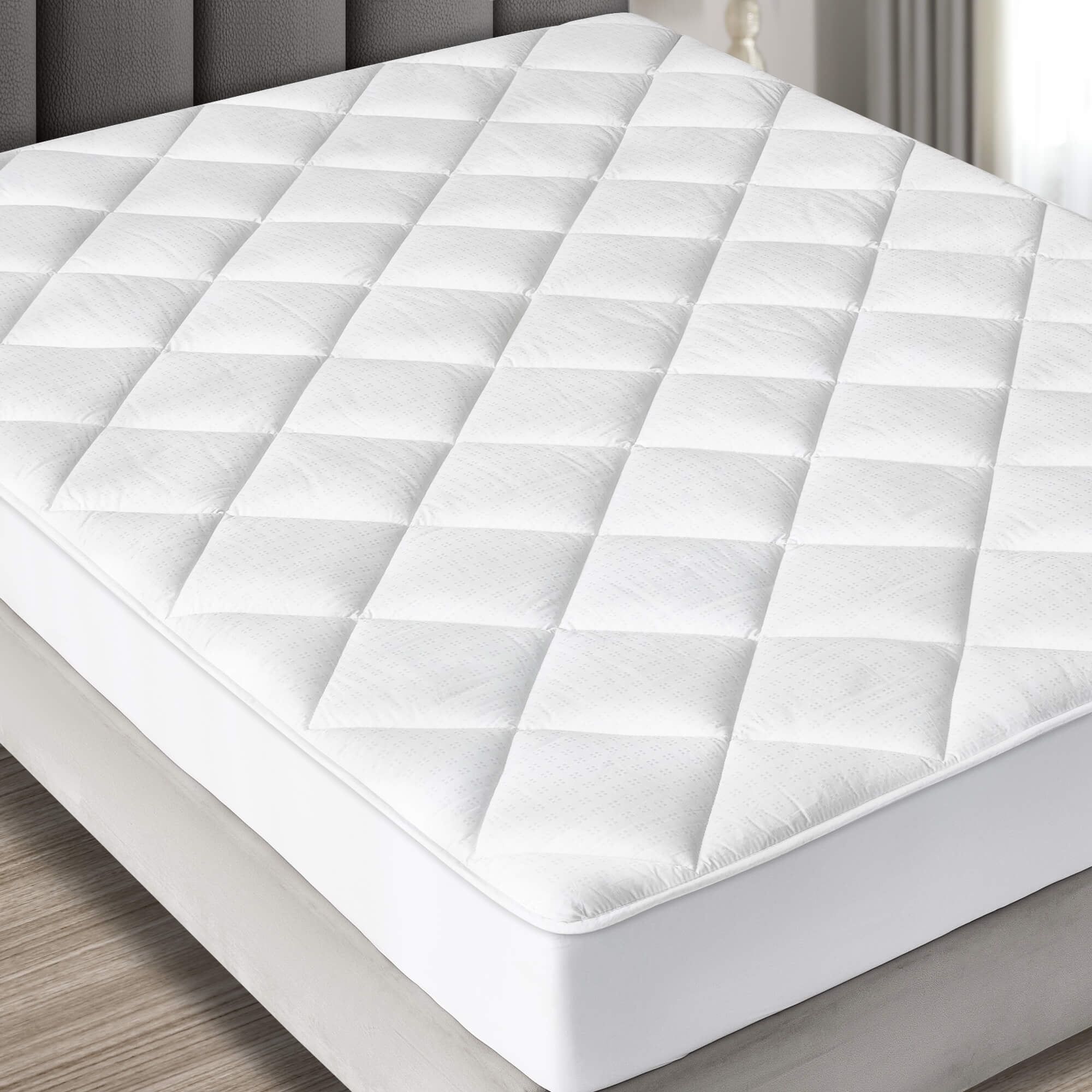 Queen White Cotton Sateen Down Alternative Mattress Pad